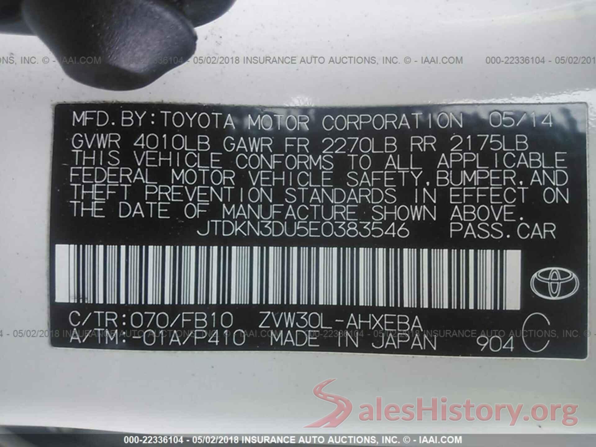 JTDKN3DU5E0383546 2014 Toyota Prius