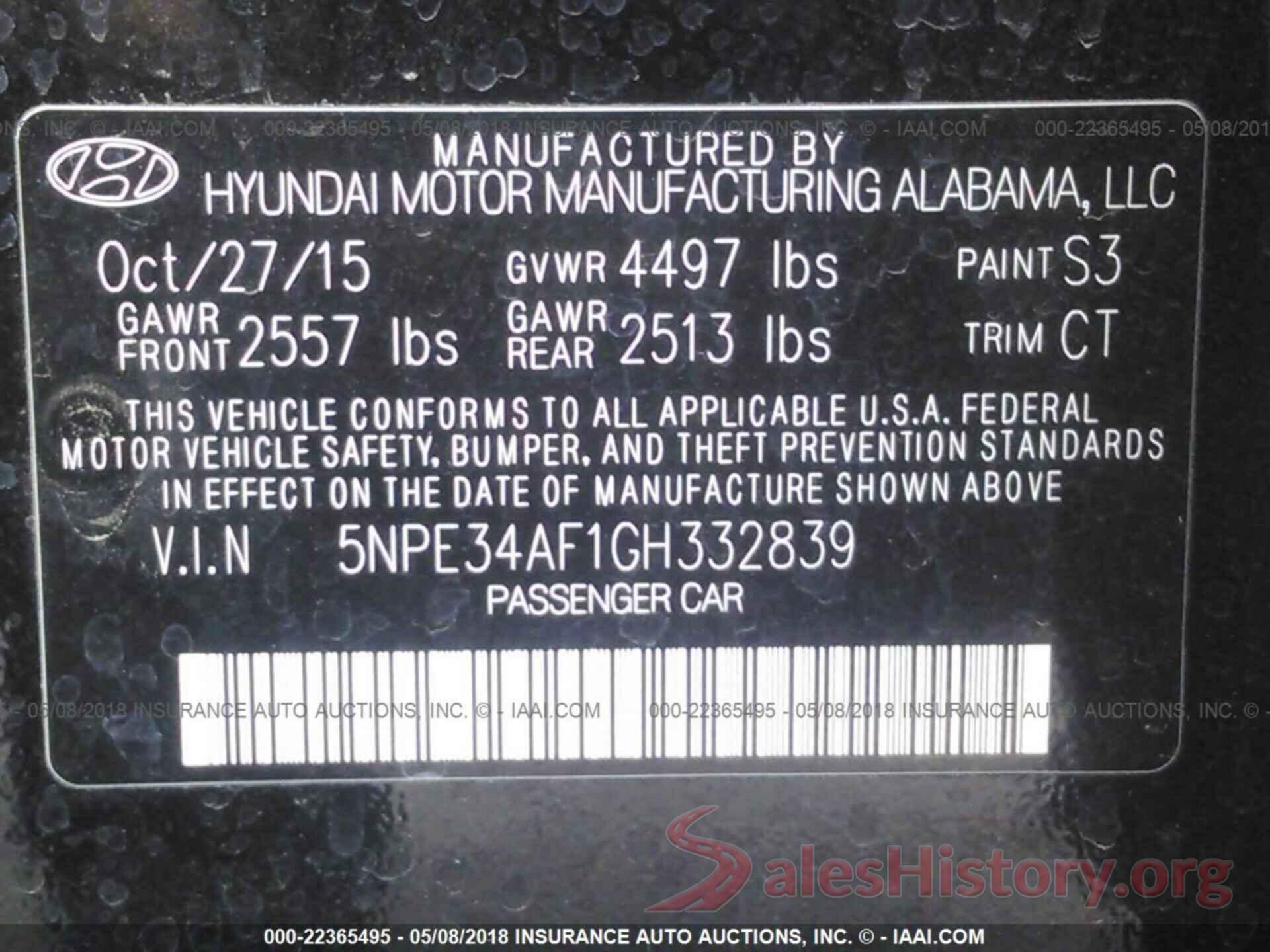 5NPE34AF1GH332839 2016 Hyundai Sonata