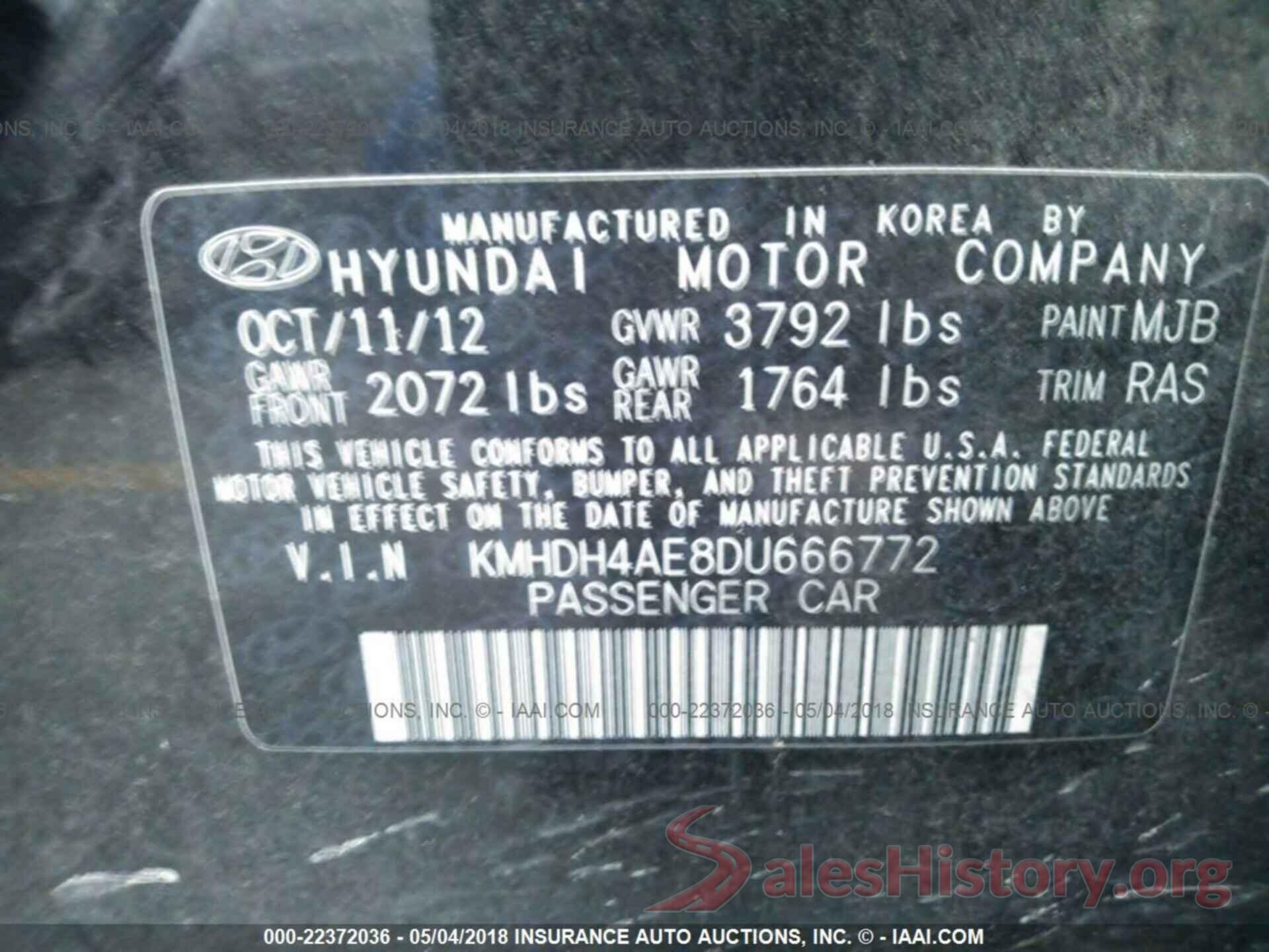 KMHDH4AE8DU666772 2013 Hyundai Elantra