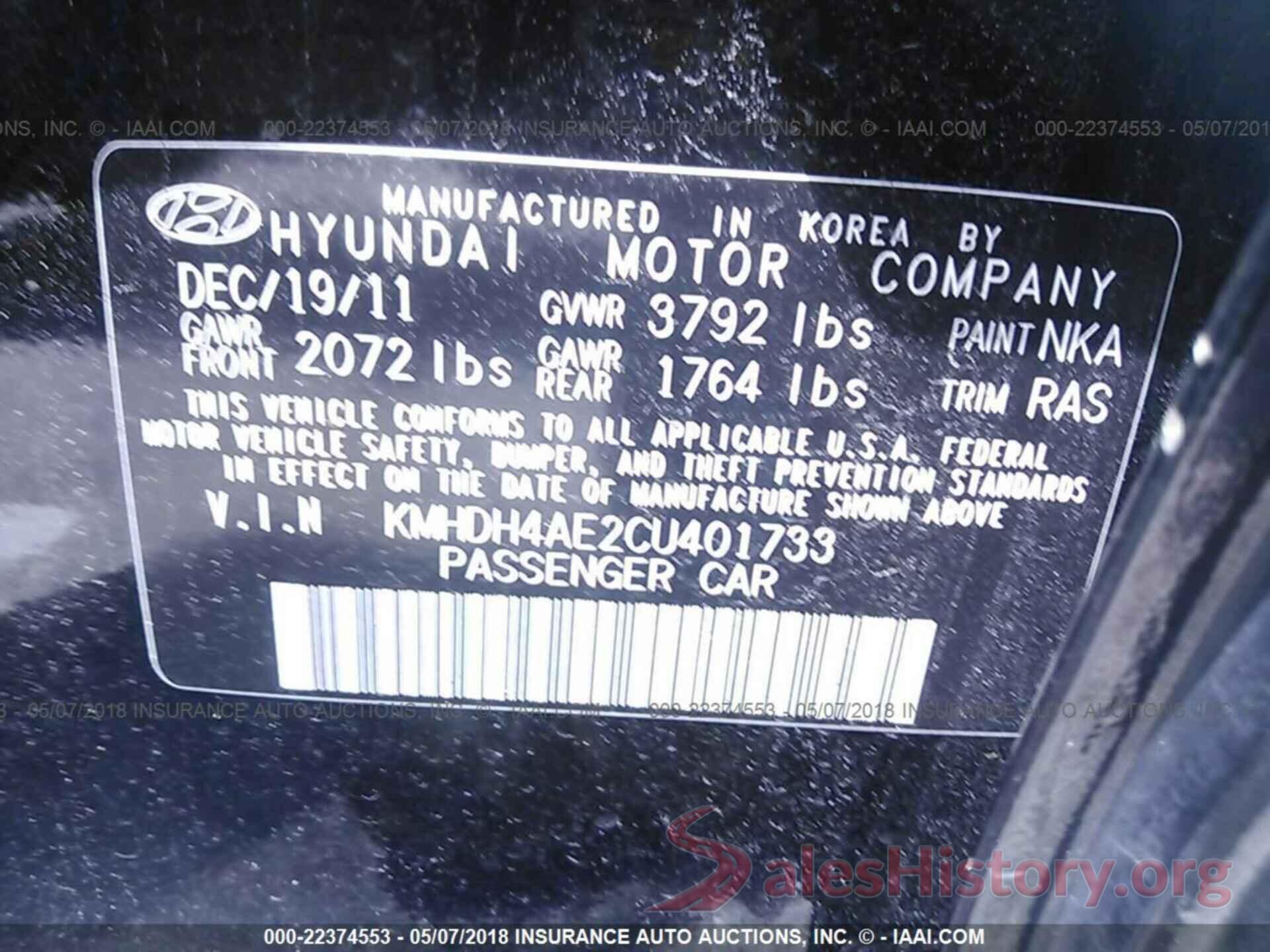 KMHDH4AE2CU401733 2012 Hyundai Elantra