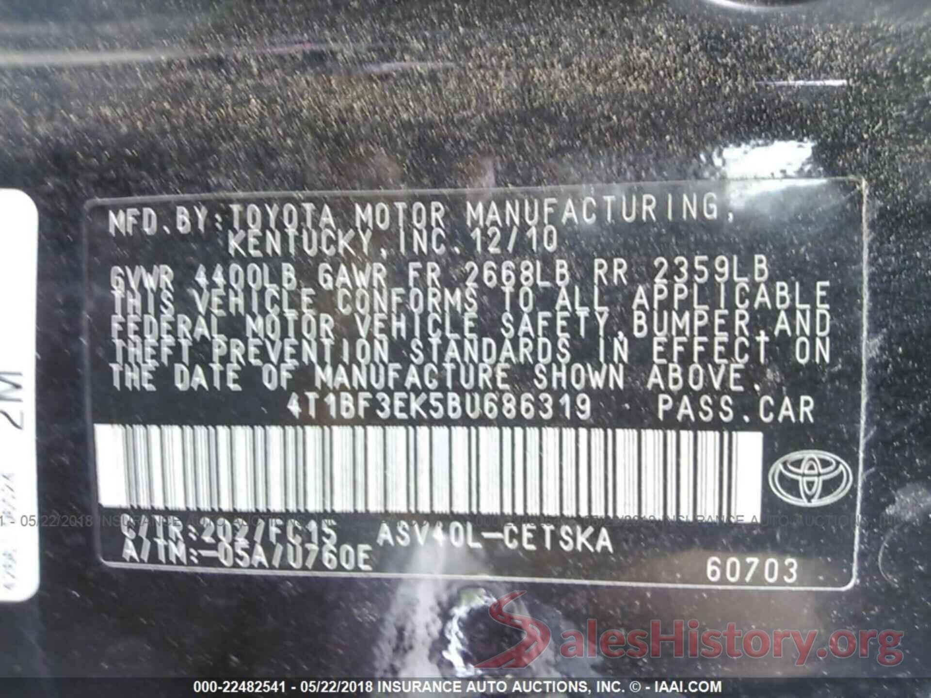 4T1BF3EK5BU686319 2011 Toyota Camry