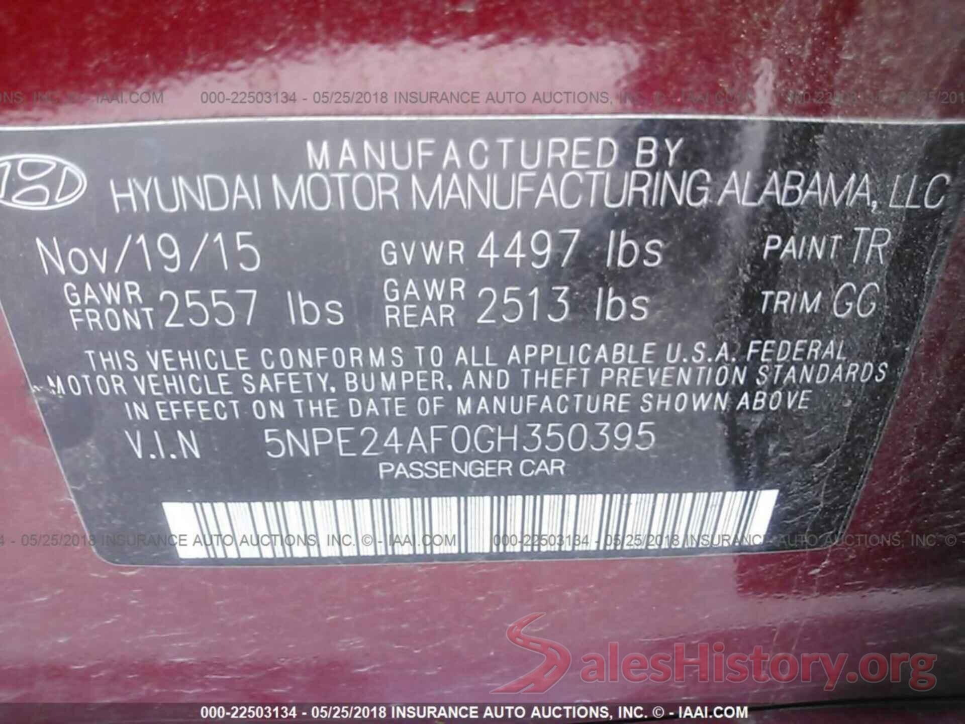 5NPE24AF0GH350395 2016 Hyundai Sonata