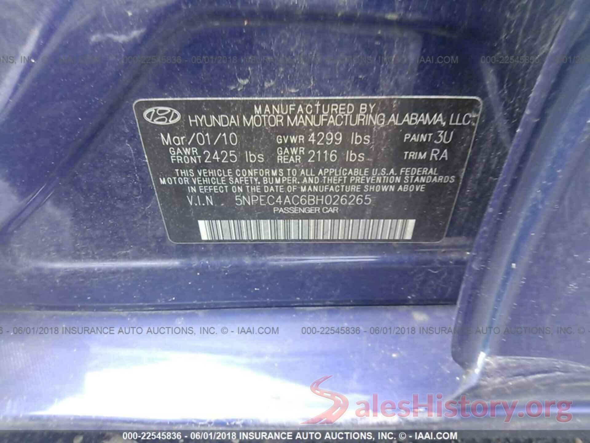 5NPEC4AC6BH026265 2011 Hyundai Sonata