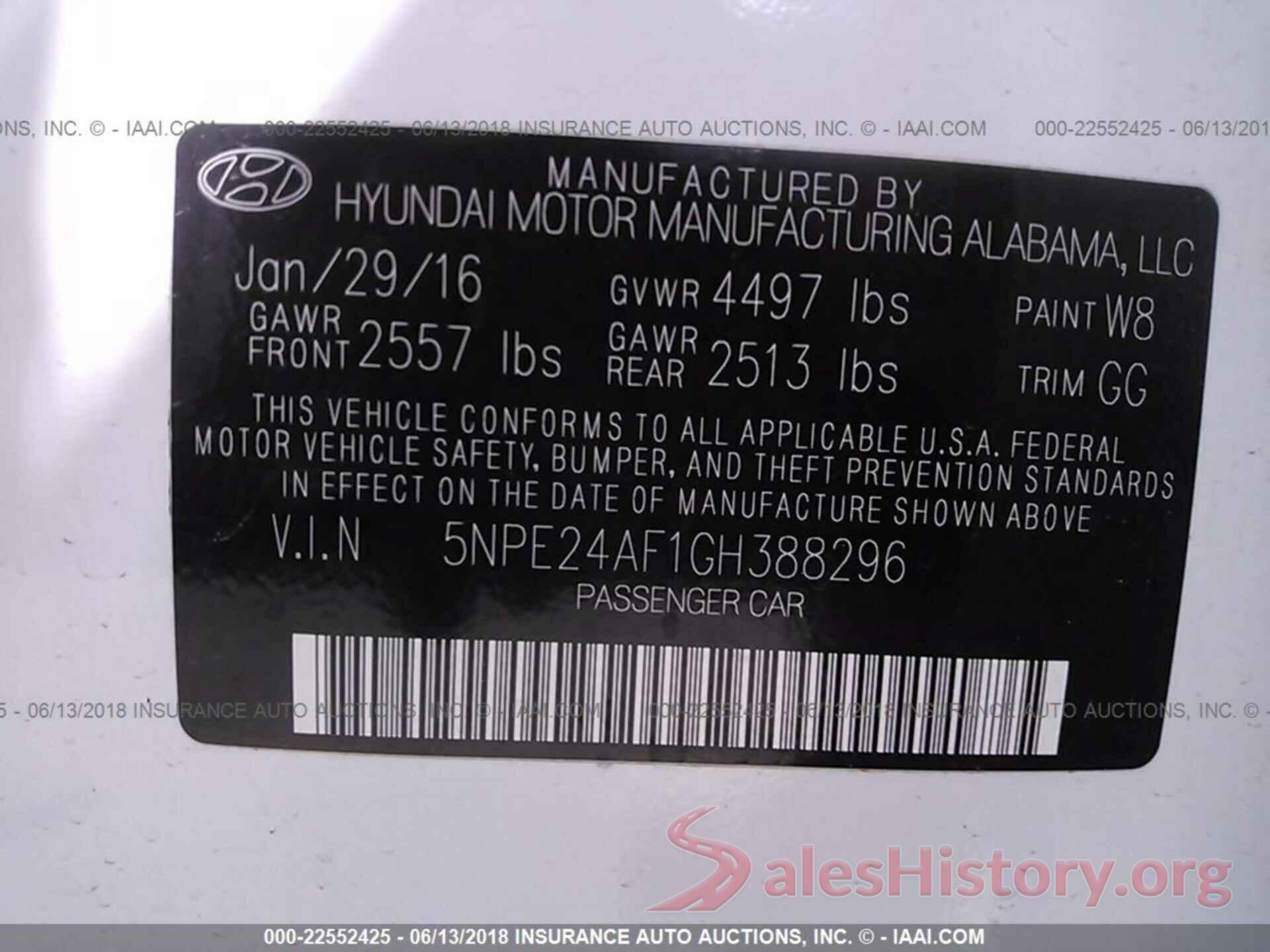 5NPE24AF1GH388296 2016 Hyundai Sonata