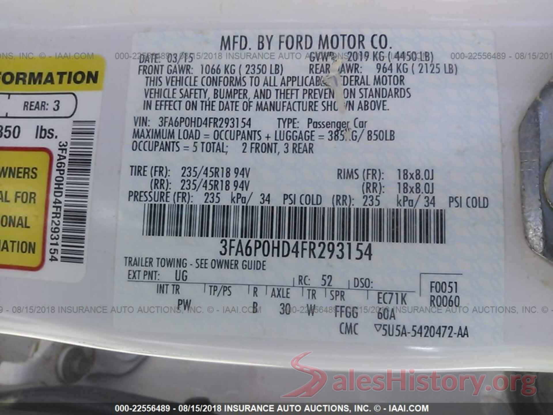 3FA6P0HD4FR293154 2015 Ford Fusion