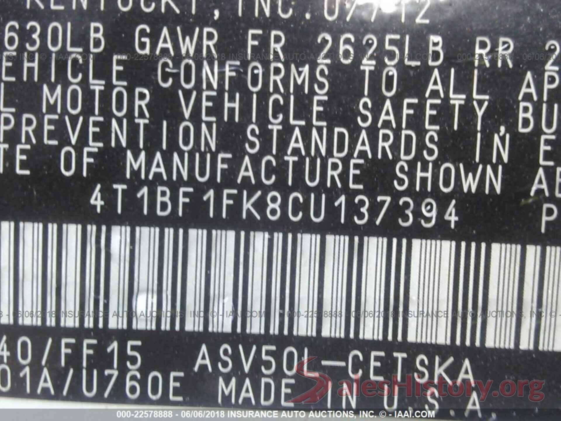 4T1BF1FK8CU137394 2012 Toyota Camry