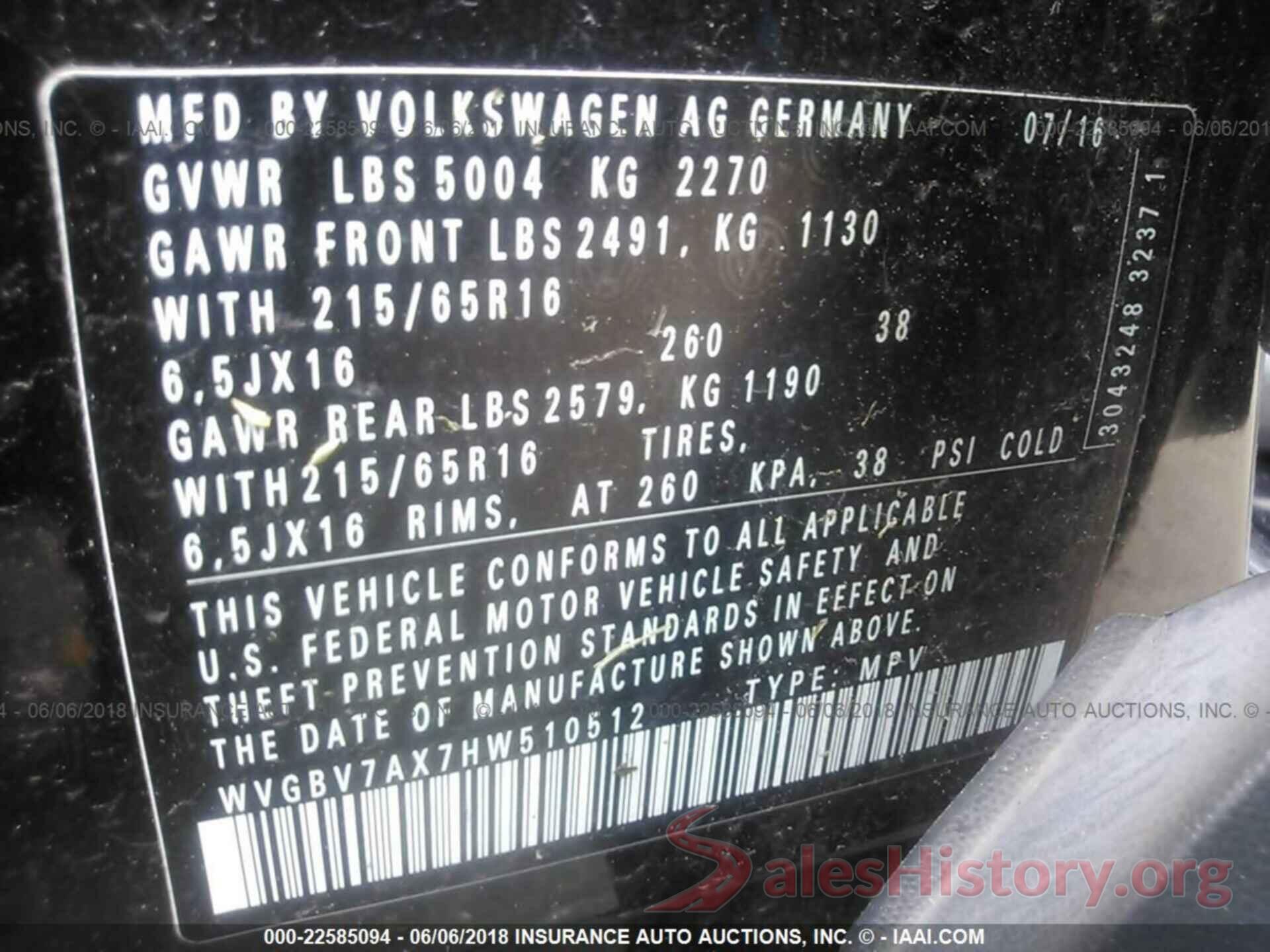 WVGBV7AX7HW510512 2017 VOLKSWAGEN TIGUAN