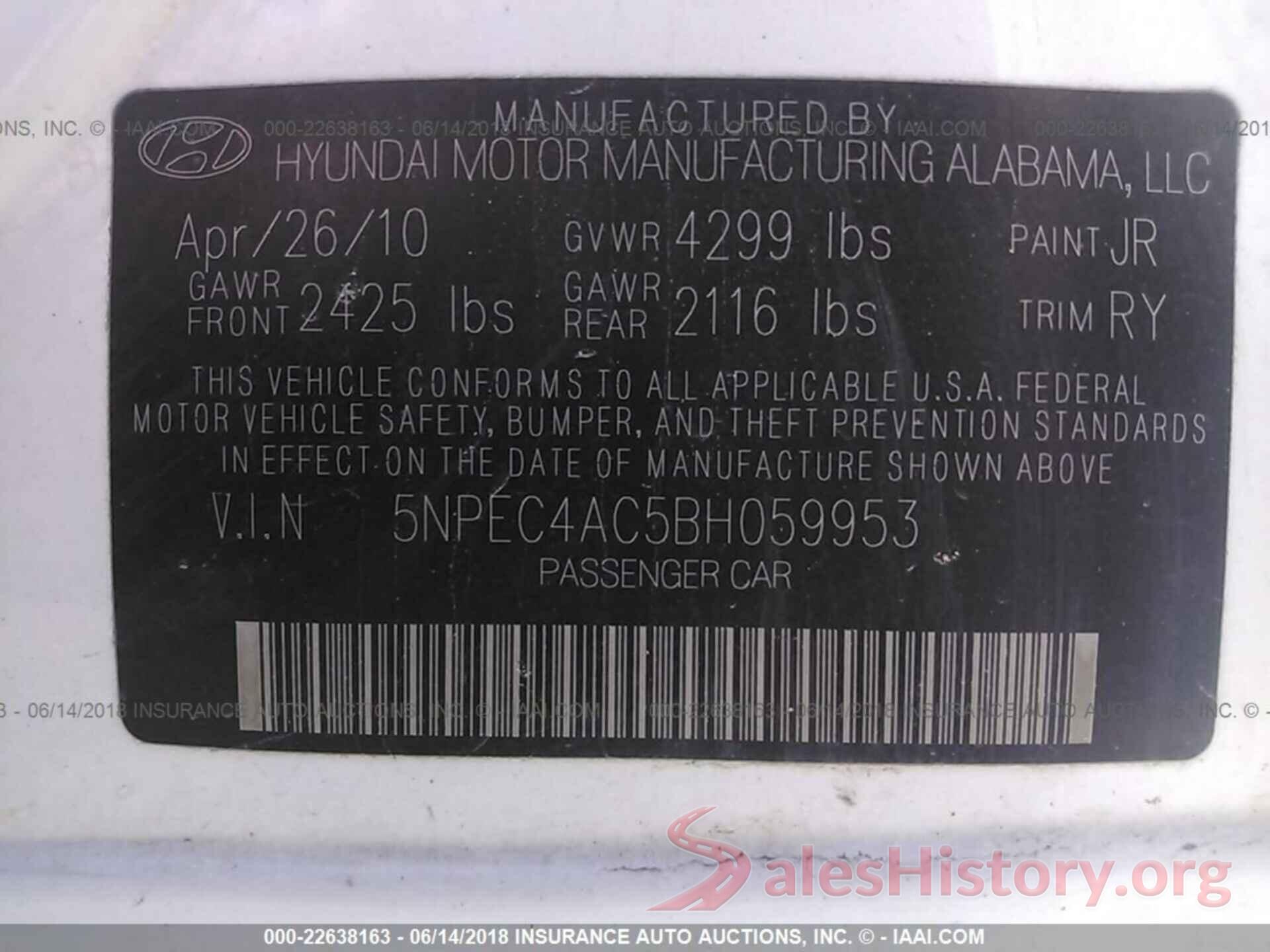 5NPEC4AC5BH059953 2011 Hyundai Sonata