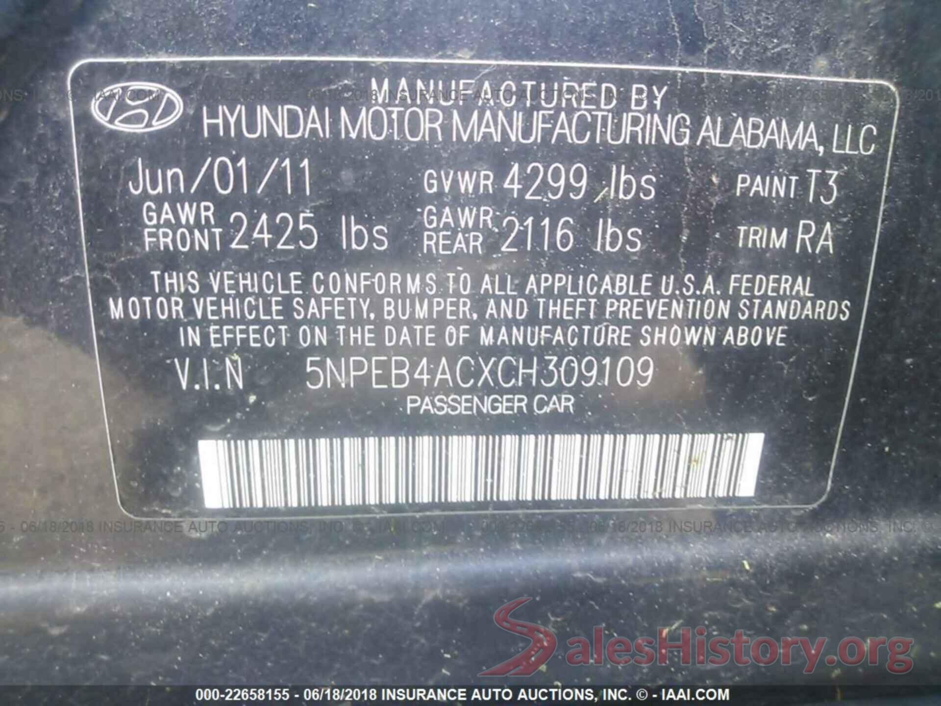 5NPEB4ACXCH309109 2012 Hyundai Sonata