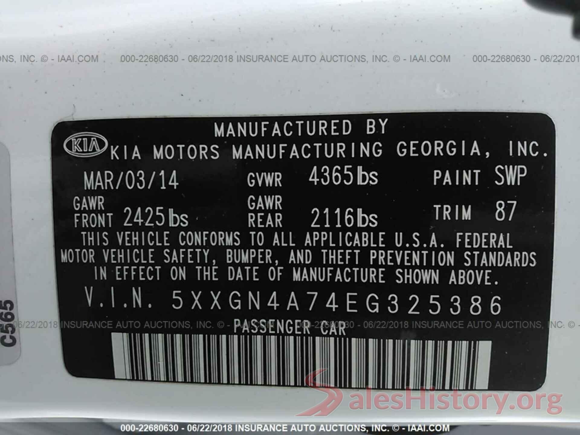 5XXGN4A74EG325386 2014 Kia Optima