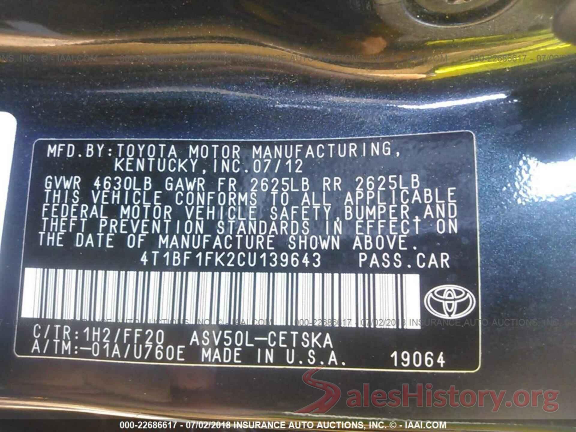 4T1BF1FK2CU139643 2012 Toyota Camry