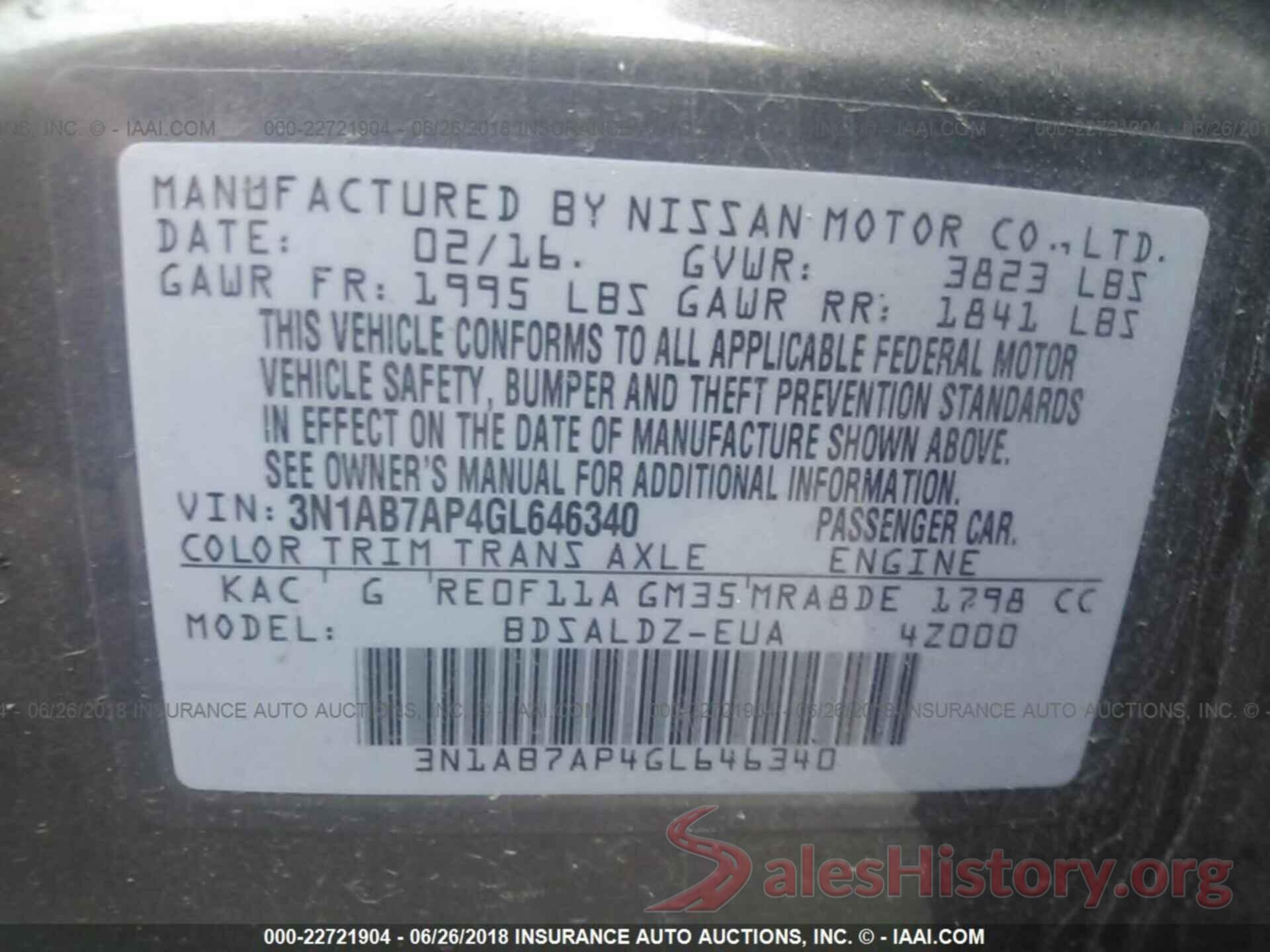 3N1AB7AP4GL646340 2016 NISSAN SENTRA