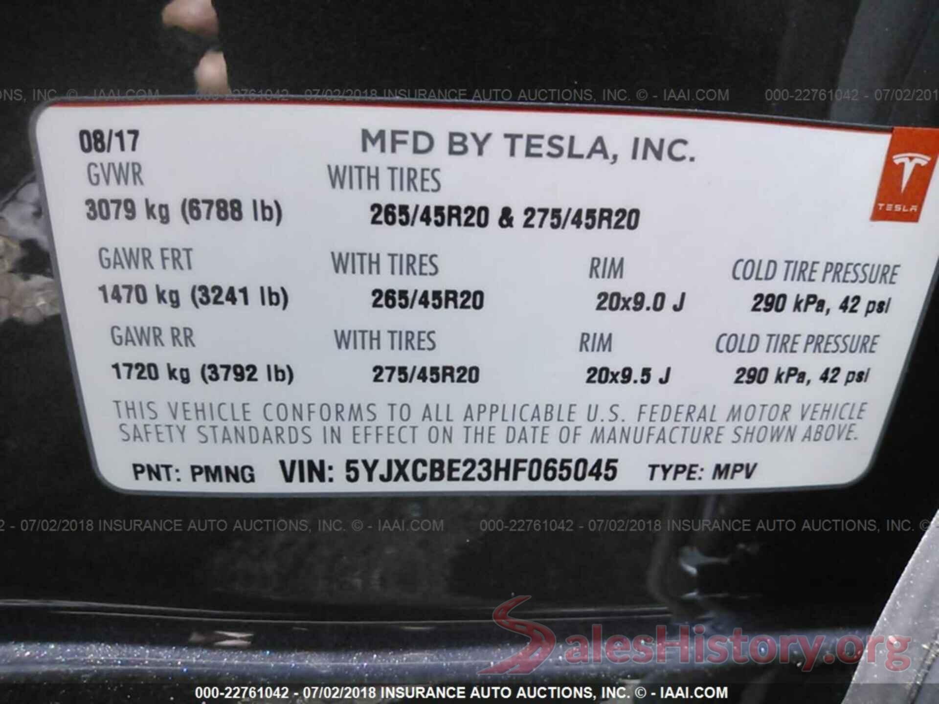 5YJXCBE23HF065045 2017 Tesla Model x