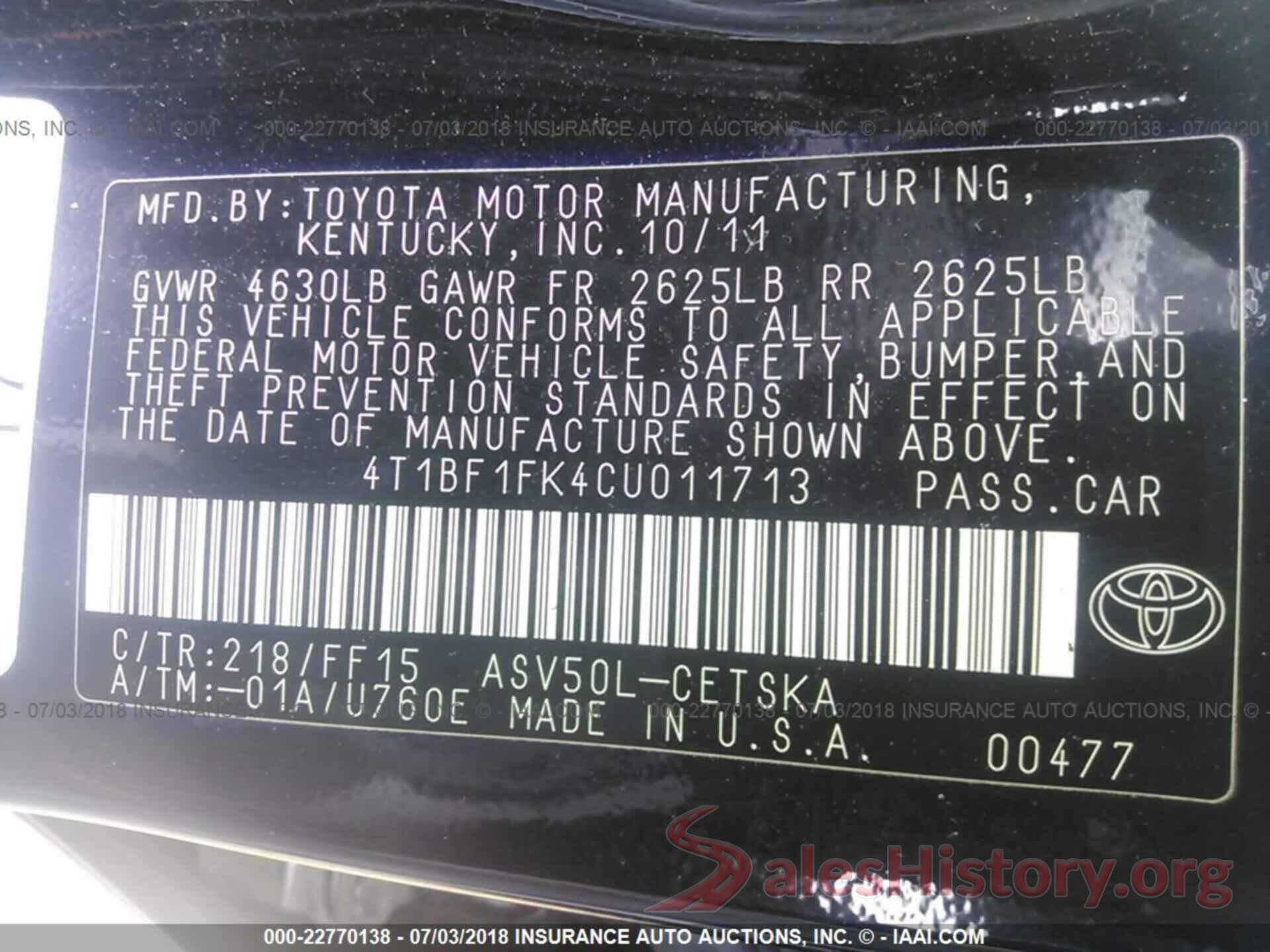 4T1BF1FK4CU011713 2012 Toyota Camry