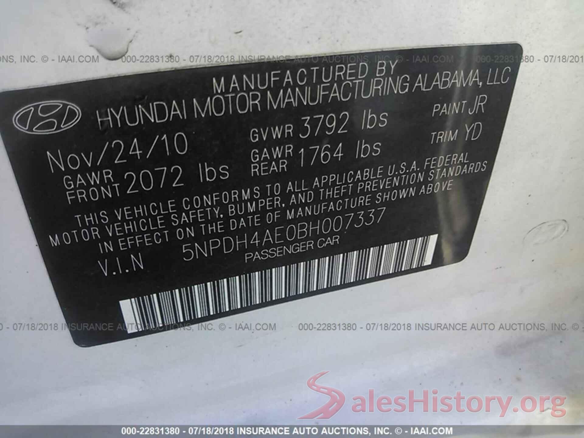 5NPDH4AE0BH007337 2011 Hyundai Elantra