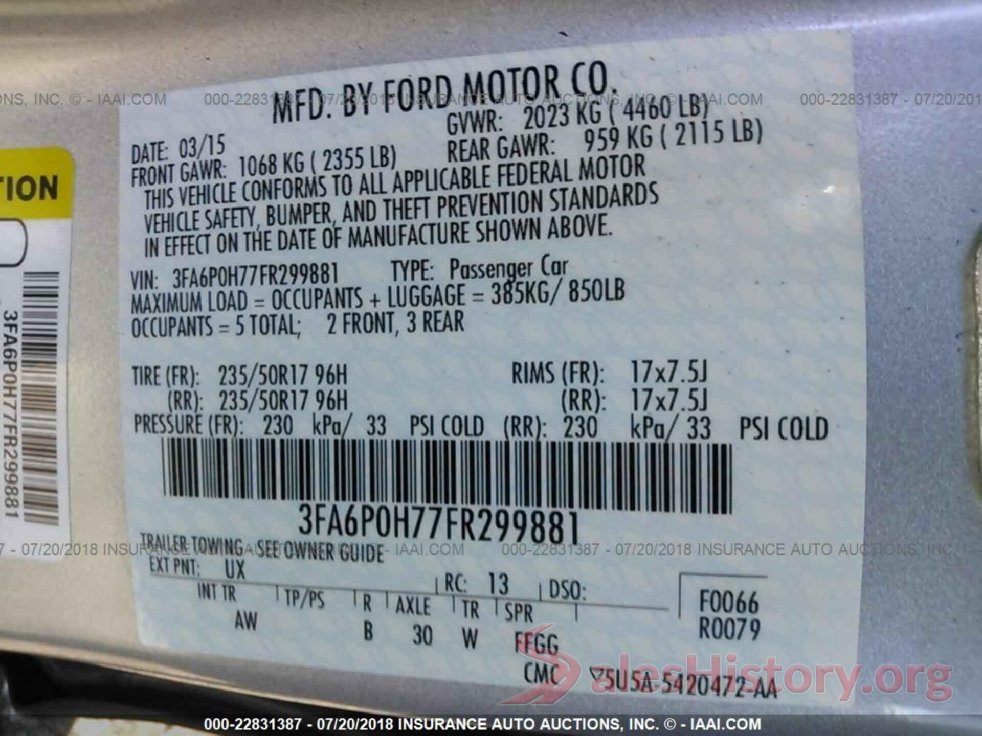 3FA6P0H77FR299881 2015 Ford Fusion