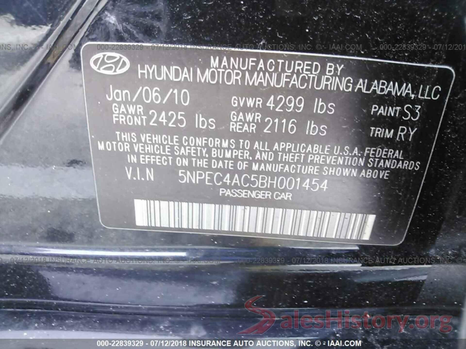 5NPEC4AC5BH001454 2011 Hyundai Sonata