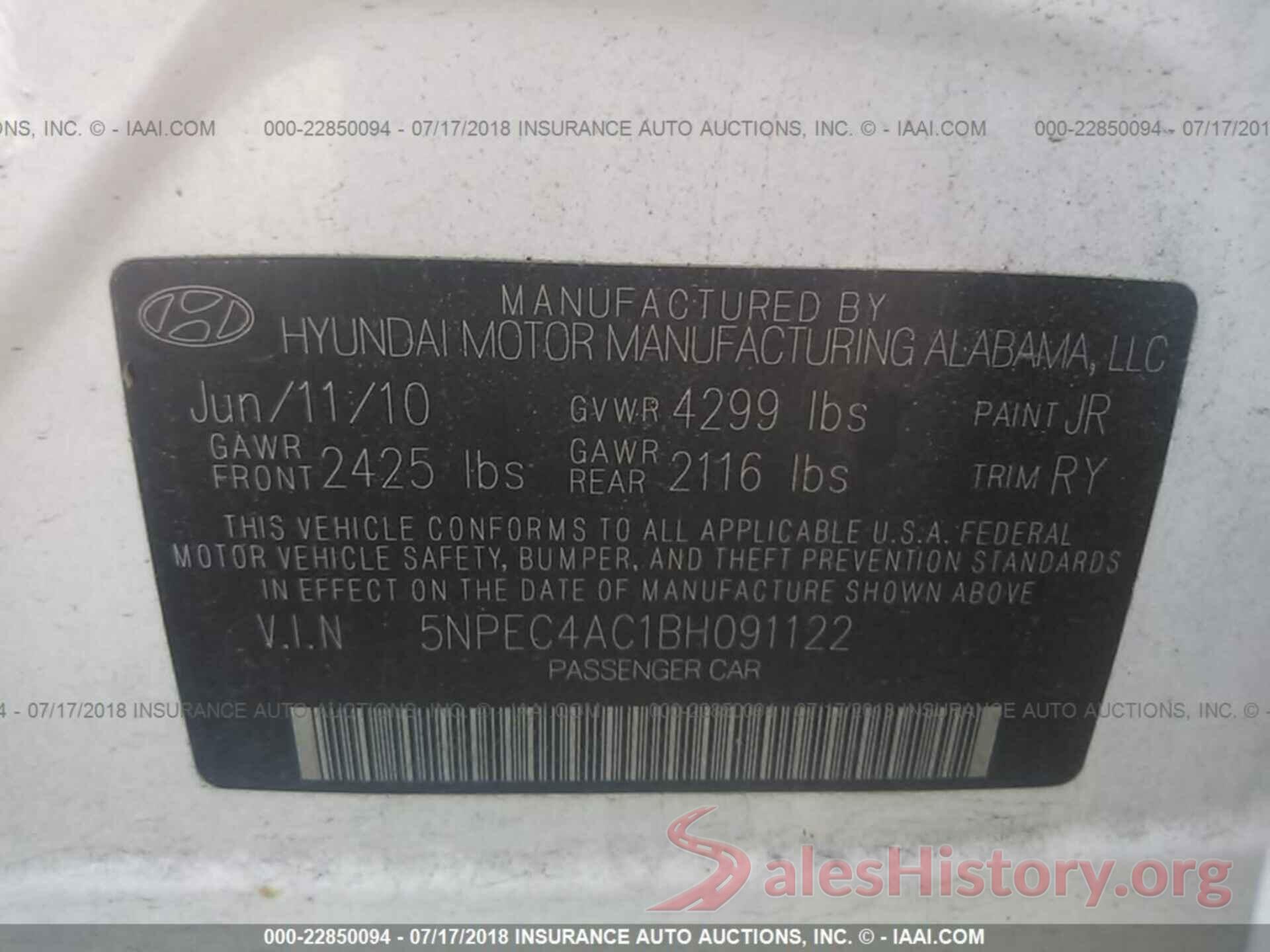 5NPEC4AC1BH091122 2011 Hyundai Sonata