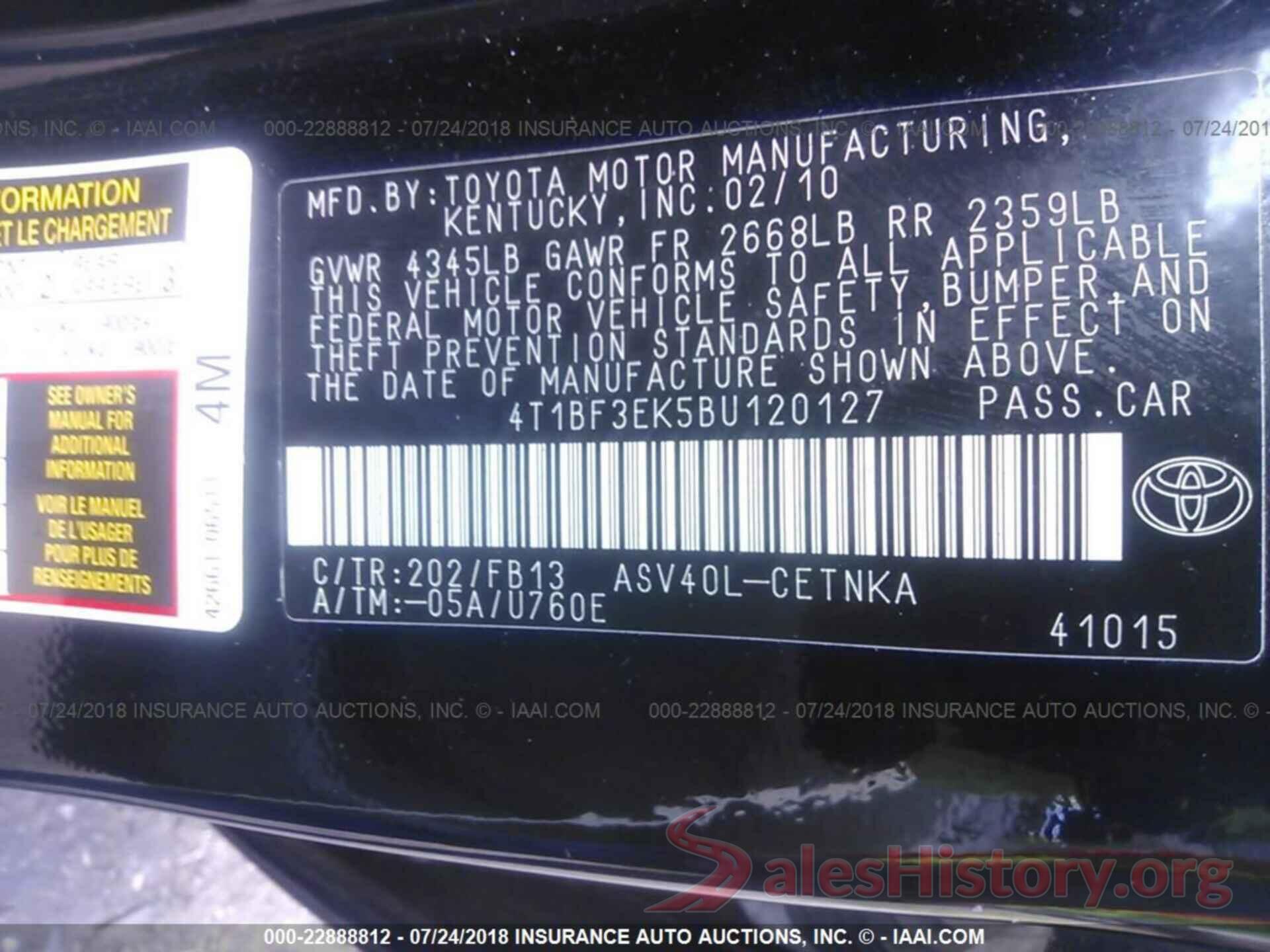 4T1BF3EK5BU120127 2011 Toyota Camry