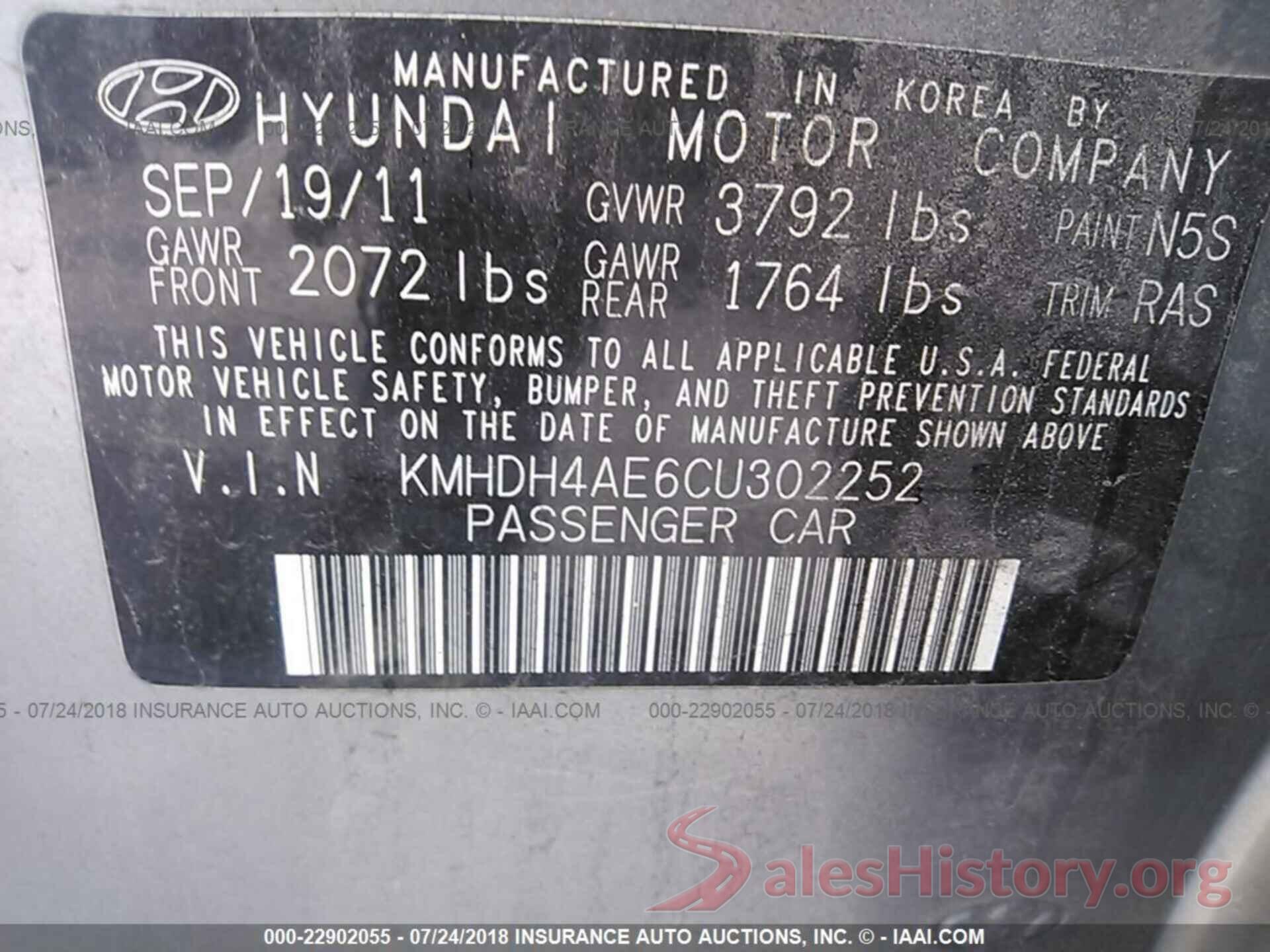 KMHDH4AE6CU302252 2012 Hyundai Elantra