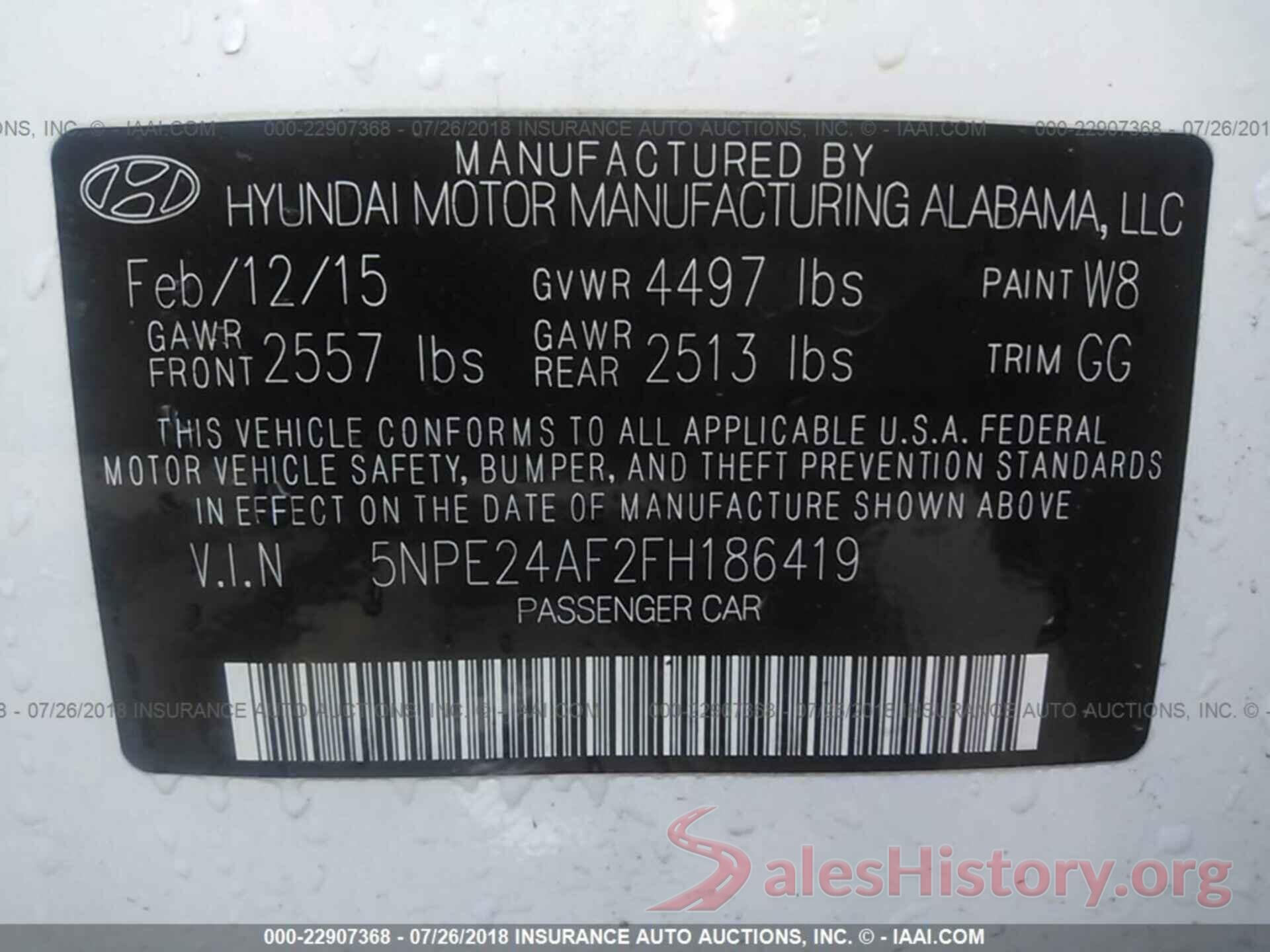 5NPE24AF2FH186419 2015 Hyundai Sonata