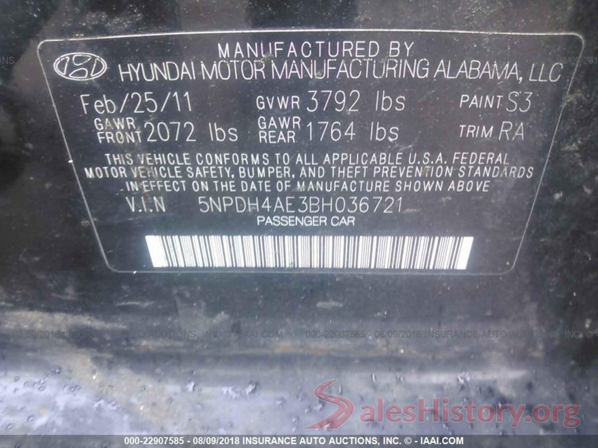 5NPDH4AE3BH036721 2011 Hyundai Elantra