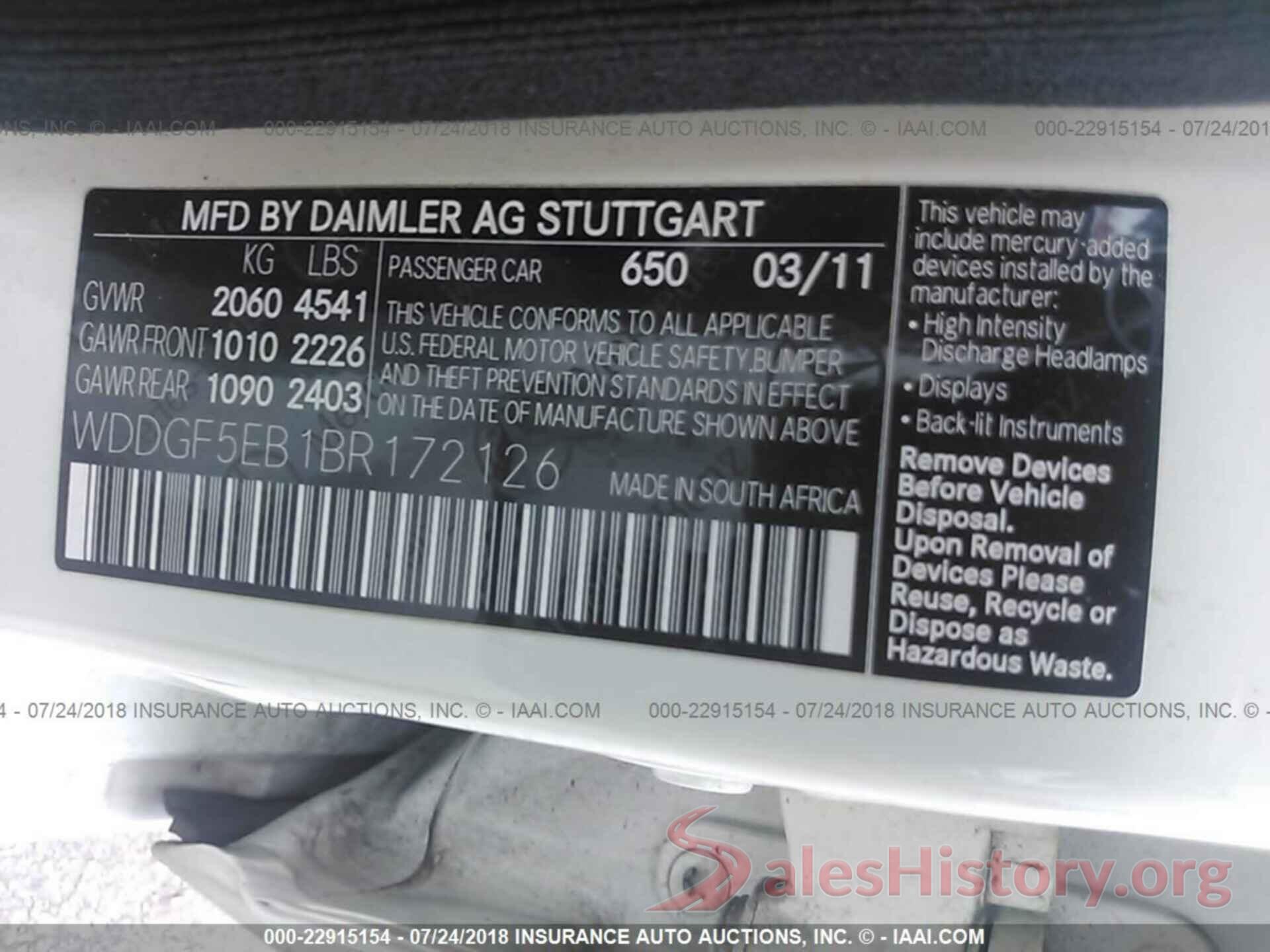 WDDGF5EB1BR172126 2011 Mercedes-benz C