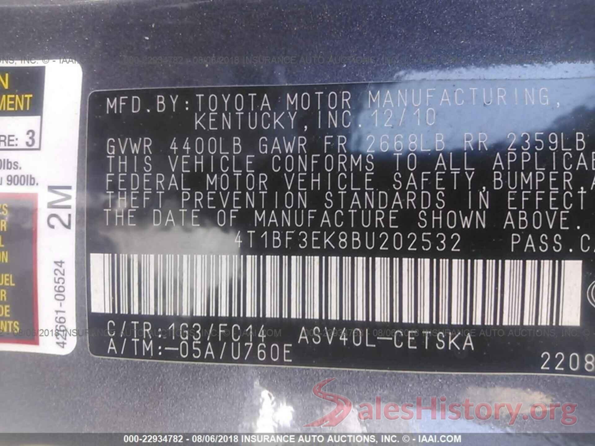 4T1BF3EK8BU202532 2011 Toyota Camry