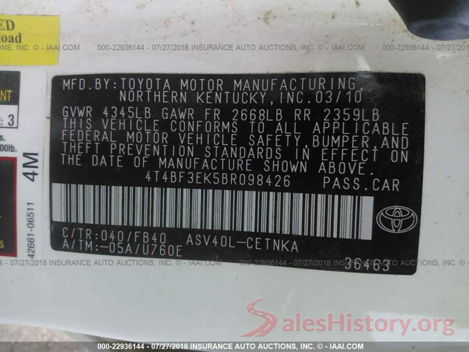 4T4BF3EK5BR098426 2011 Toyota Camry