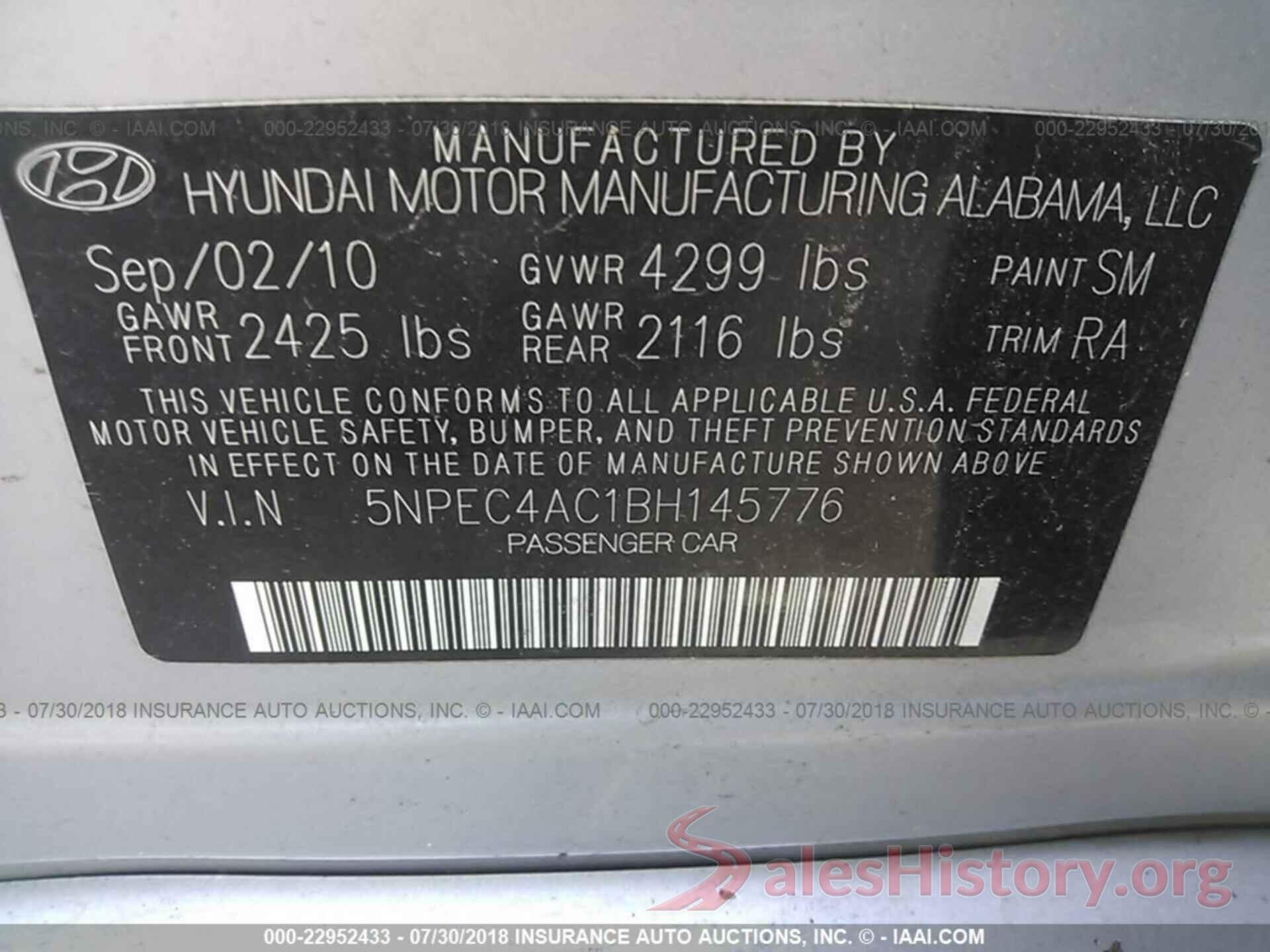 5NPEC4AC1BH145776 2011 Hyundai Sonata