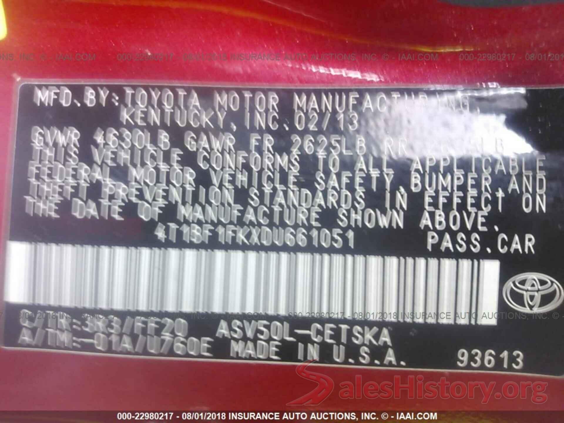 4T1BF1FKXDU661051 2013 Toyota Camry