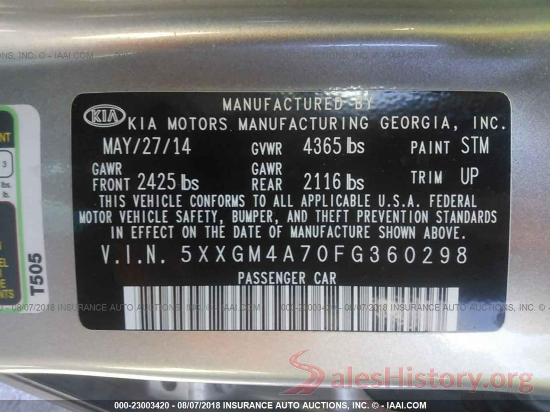 5XXGM4A70FG360298 2015 Kia Optima