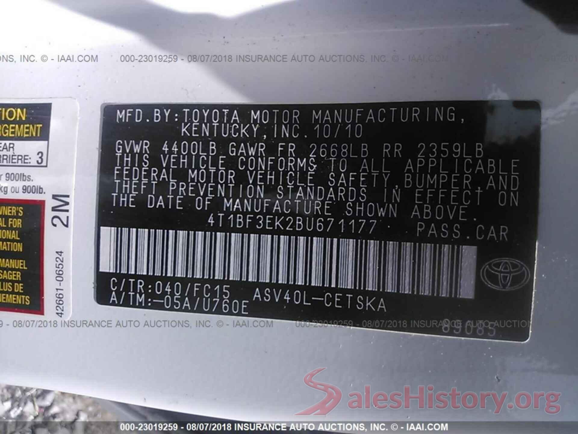 4T1BF3EK2BU671177 2011 Toyota Camry