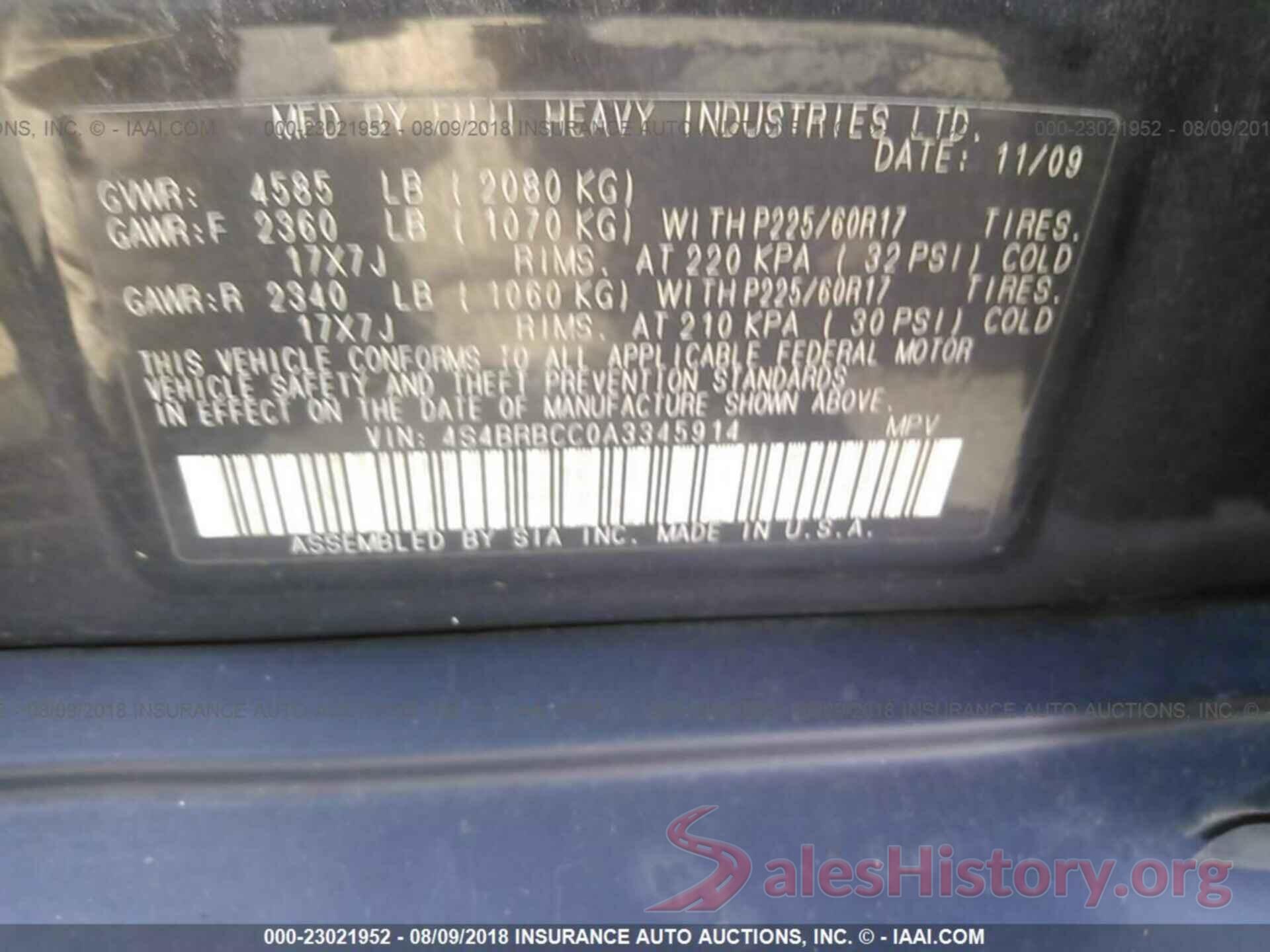 4S4BRBCC0A3345914 2010 SUBARU OUTBACK