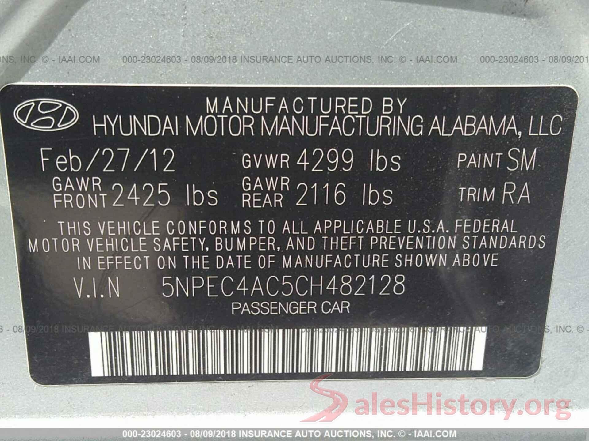 5NPEC4AC5CH482128 2012 Hyundai Sonata