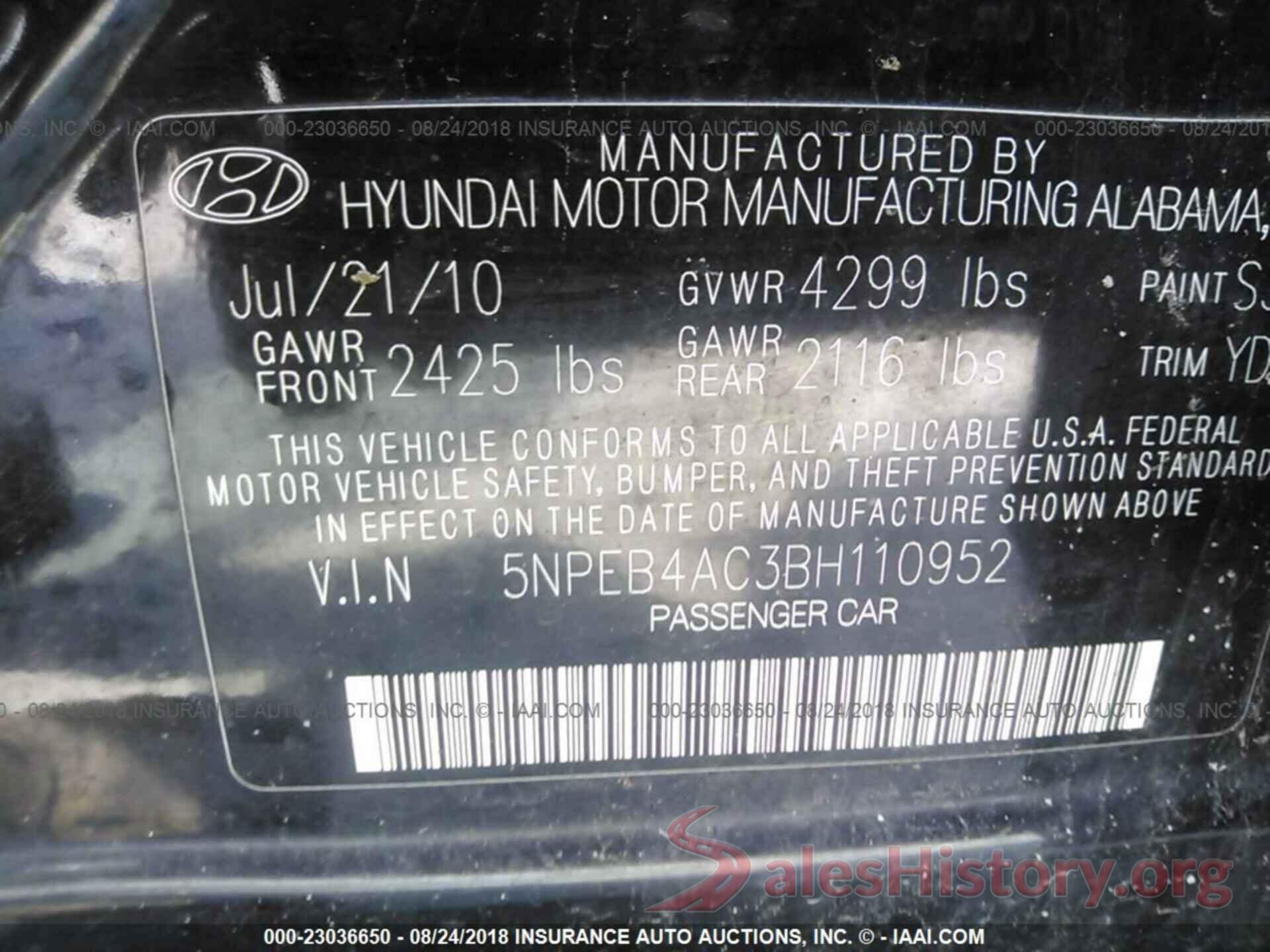 5NPEB4AC3BH110952 2011 Hyundai Sonata