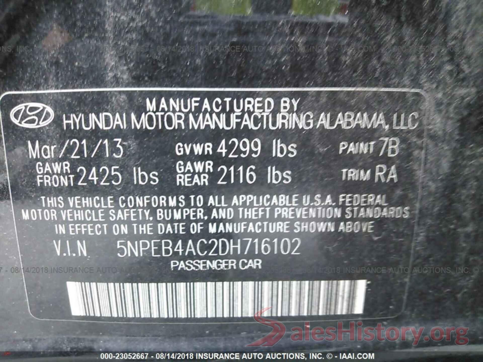 5NPEB4AC2DH716102 2013 Hyundai Sonata