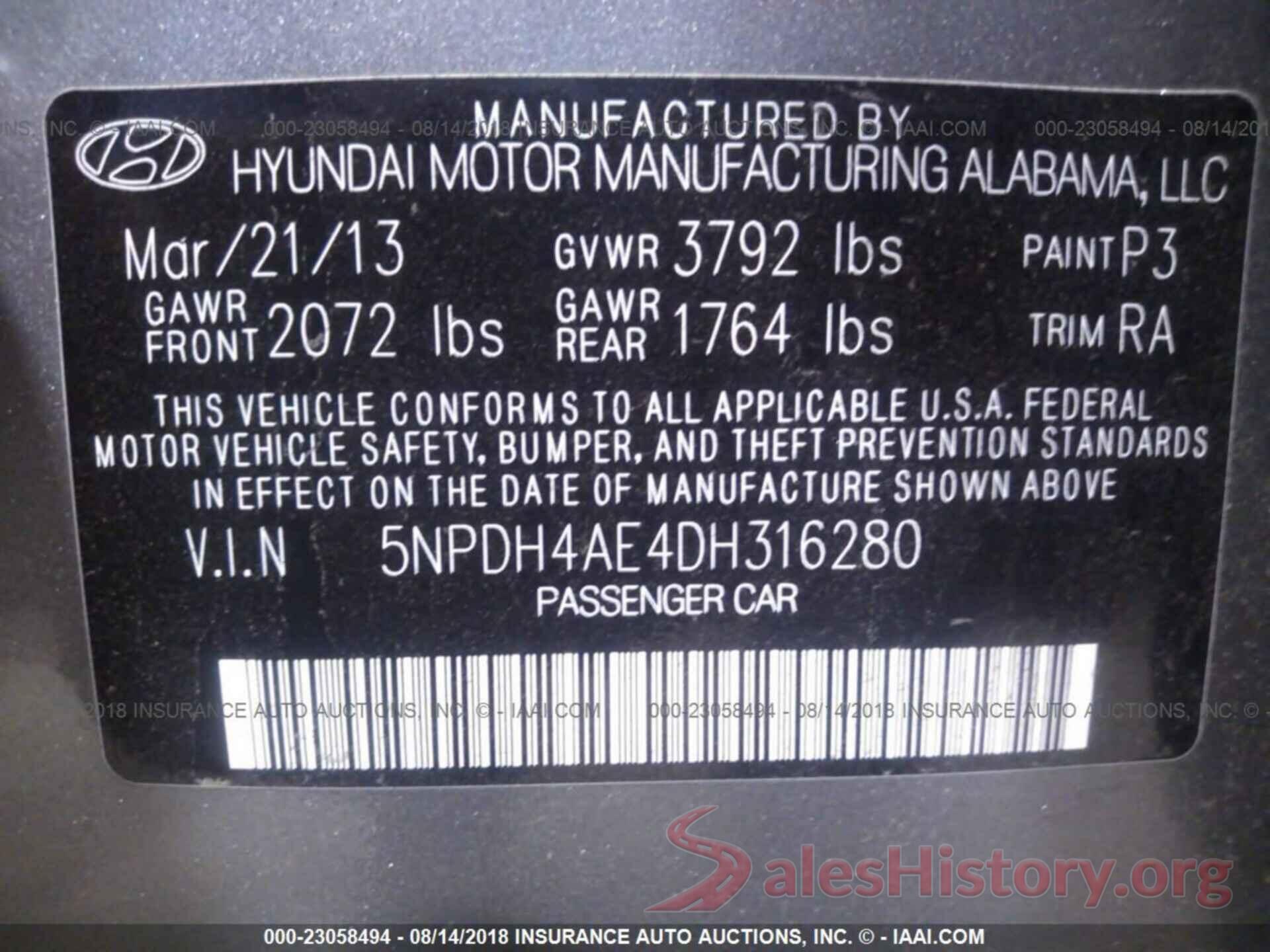 5NPDH4AE4DH316280 2013 Hyundai Elantra