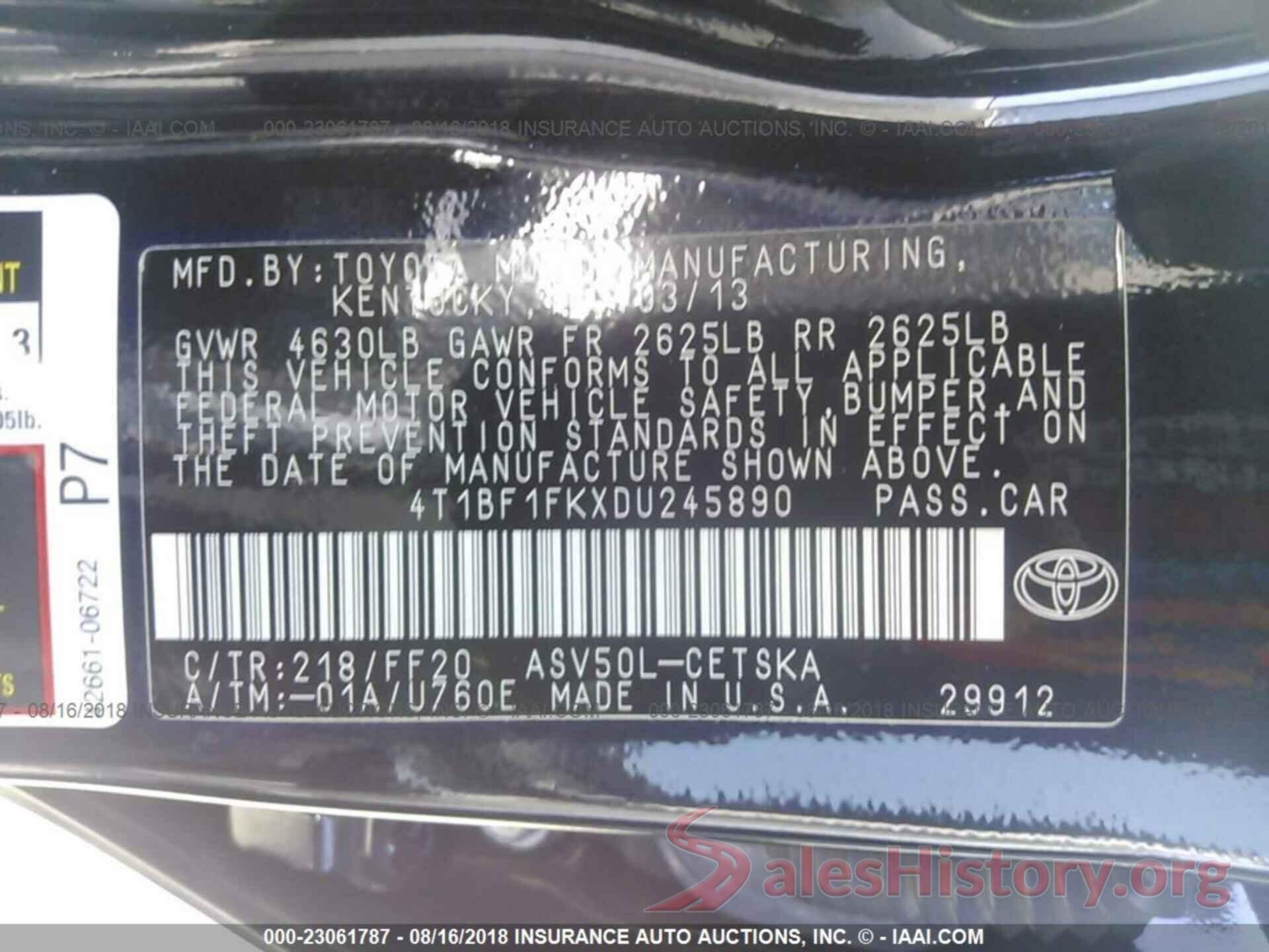 4T1BF1FKXDU245890 2013 Toyota Camry