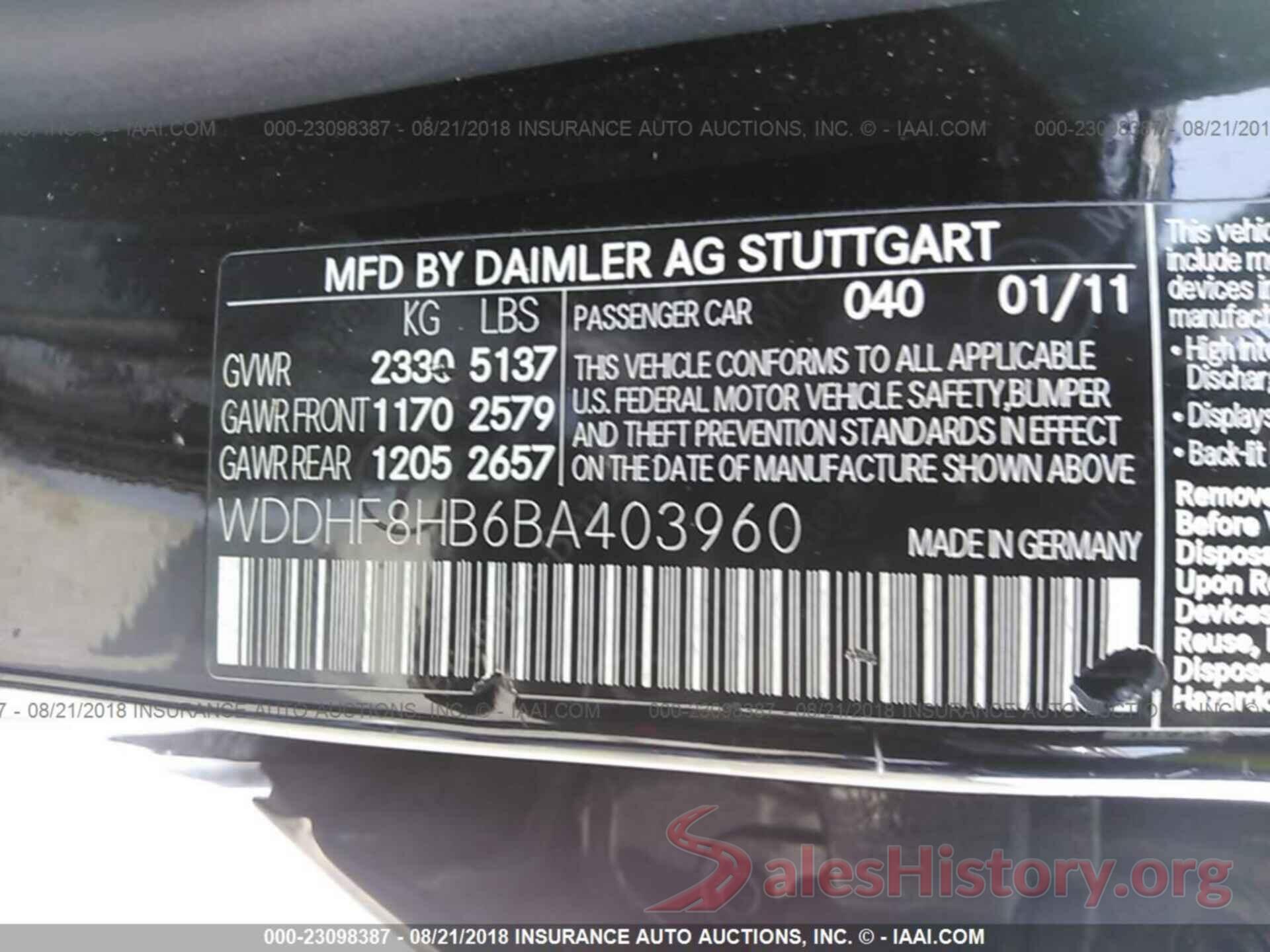 WDDHF8HB6BA403960 2011 Mercedes-benz E