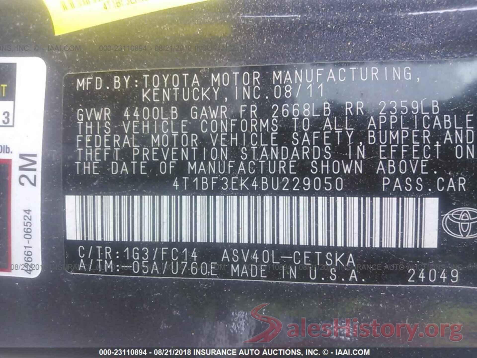 4T1BF3EK4BU229050 2011 Toyota Camry