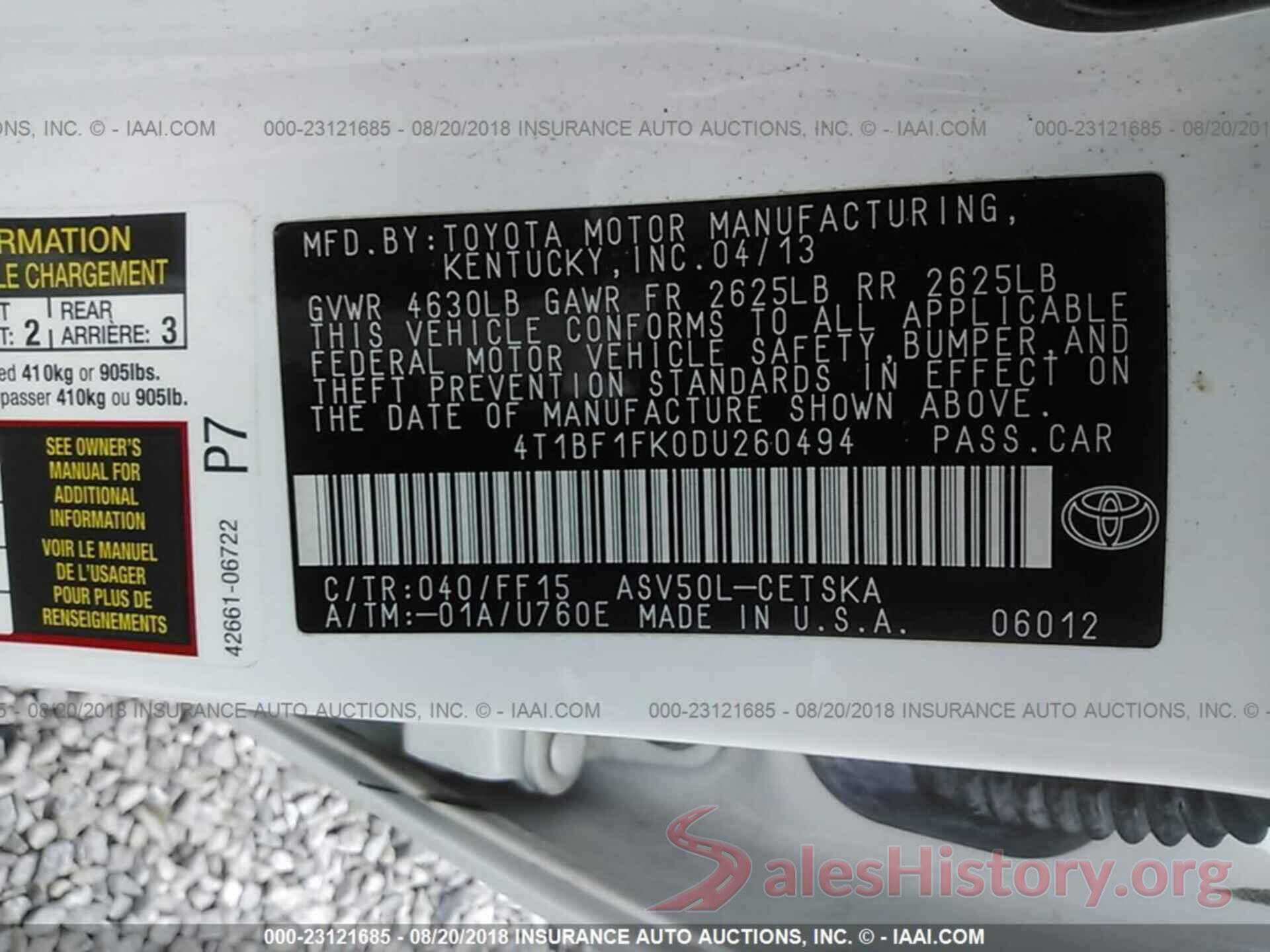 4T1BF1FK0DU260494 2013 Toyota Camry