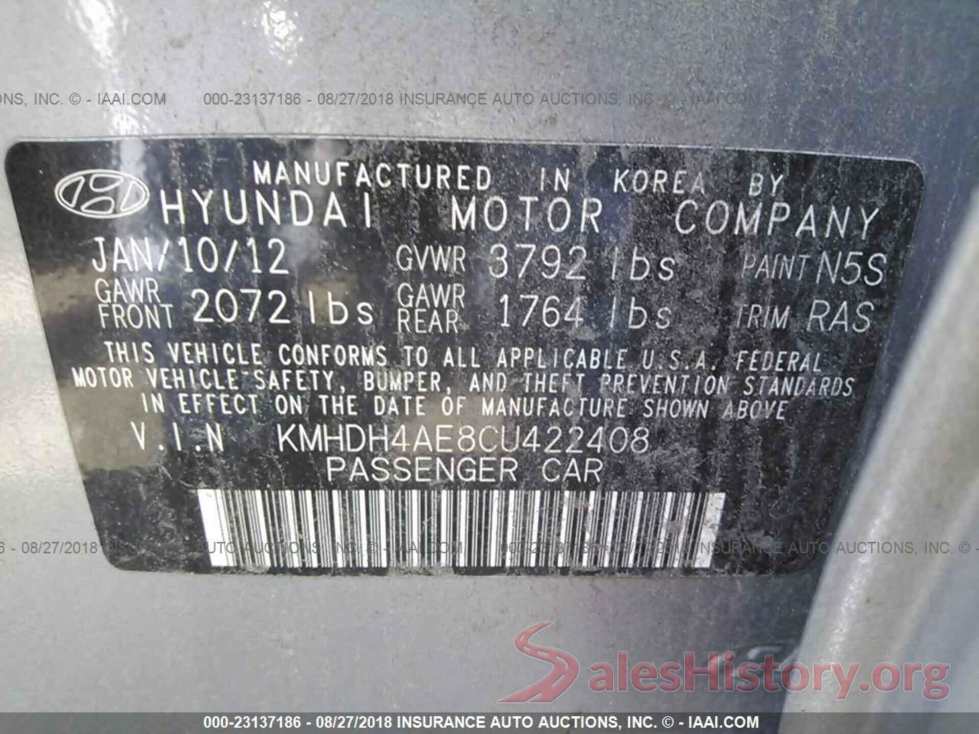 KMHDH4AE8CU422408 2012 Hyundai Elantra