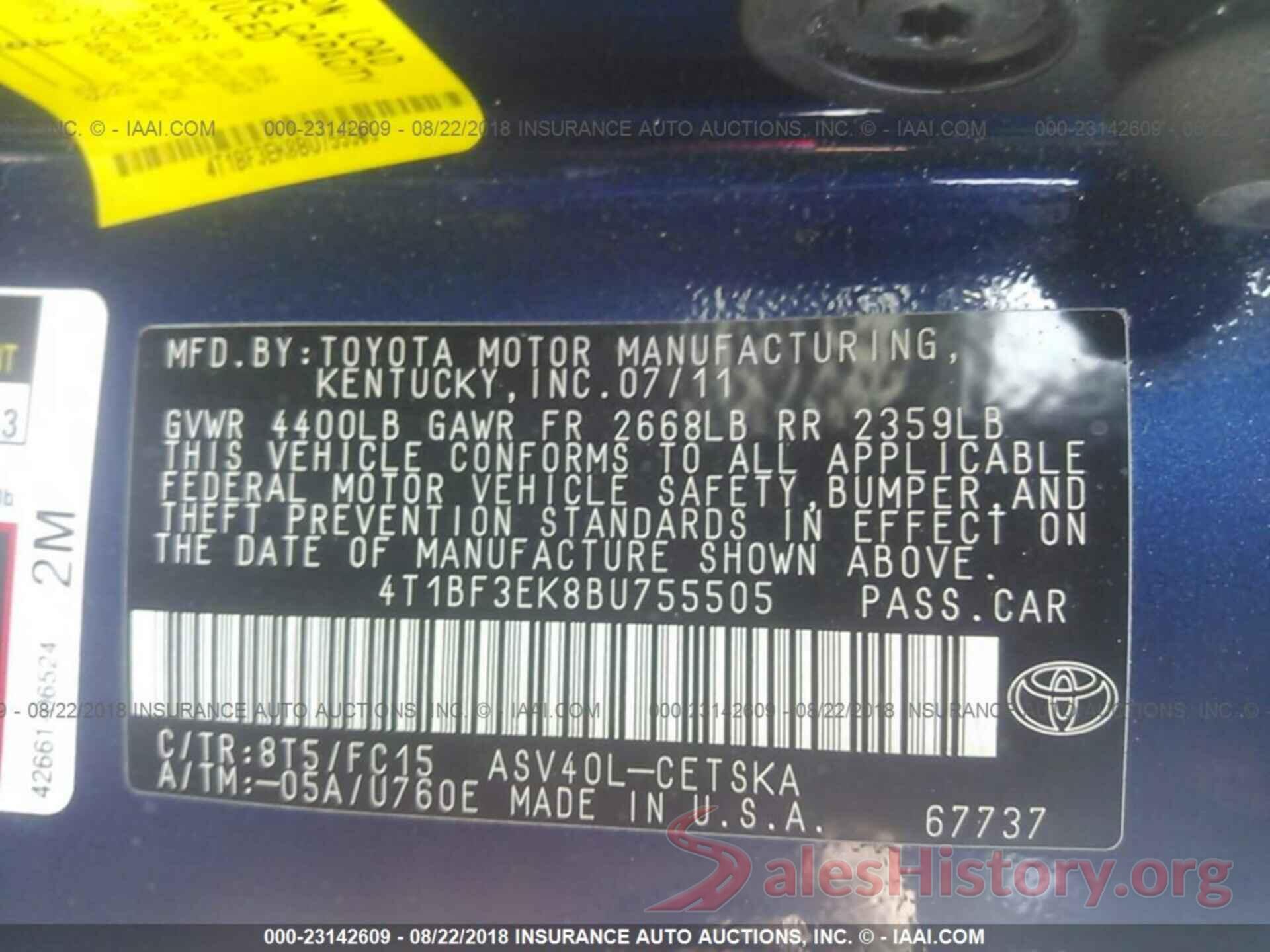 4T1BF3EK8BU755505 2011 Toyota Camry