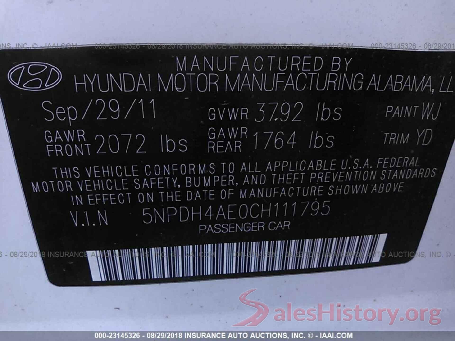 5NPDH4AE0CH111795 2012 Hyundai Elantra