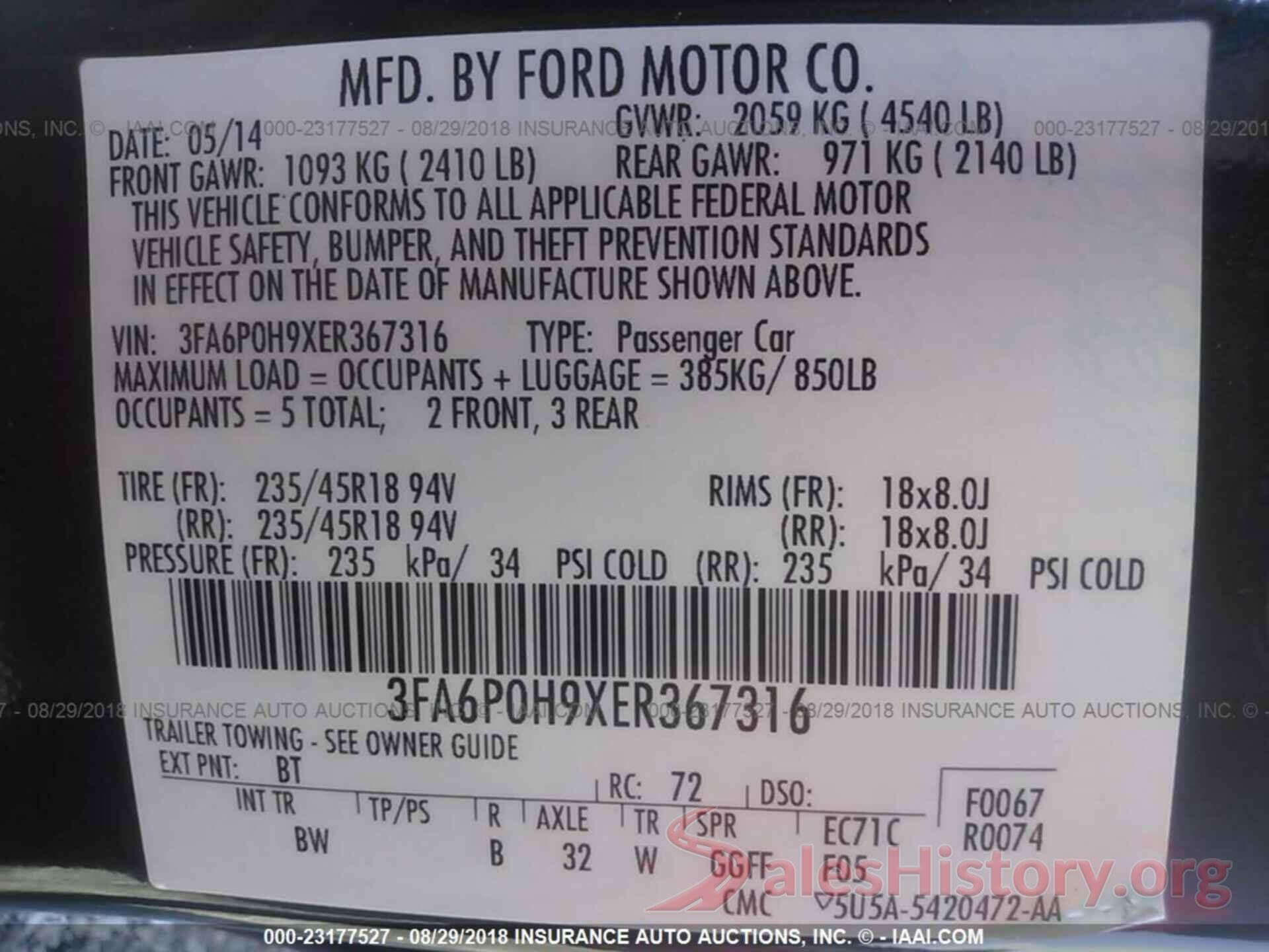 3FA6P0H9XER367316 2014 Ford Fusion