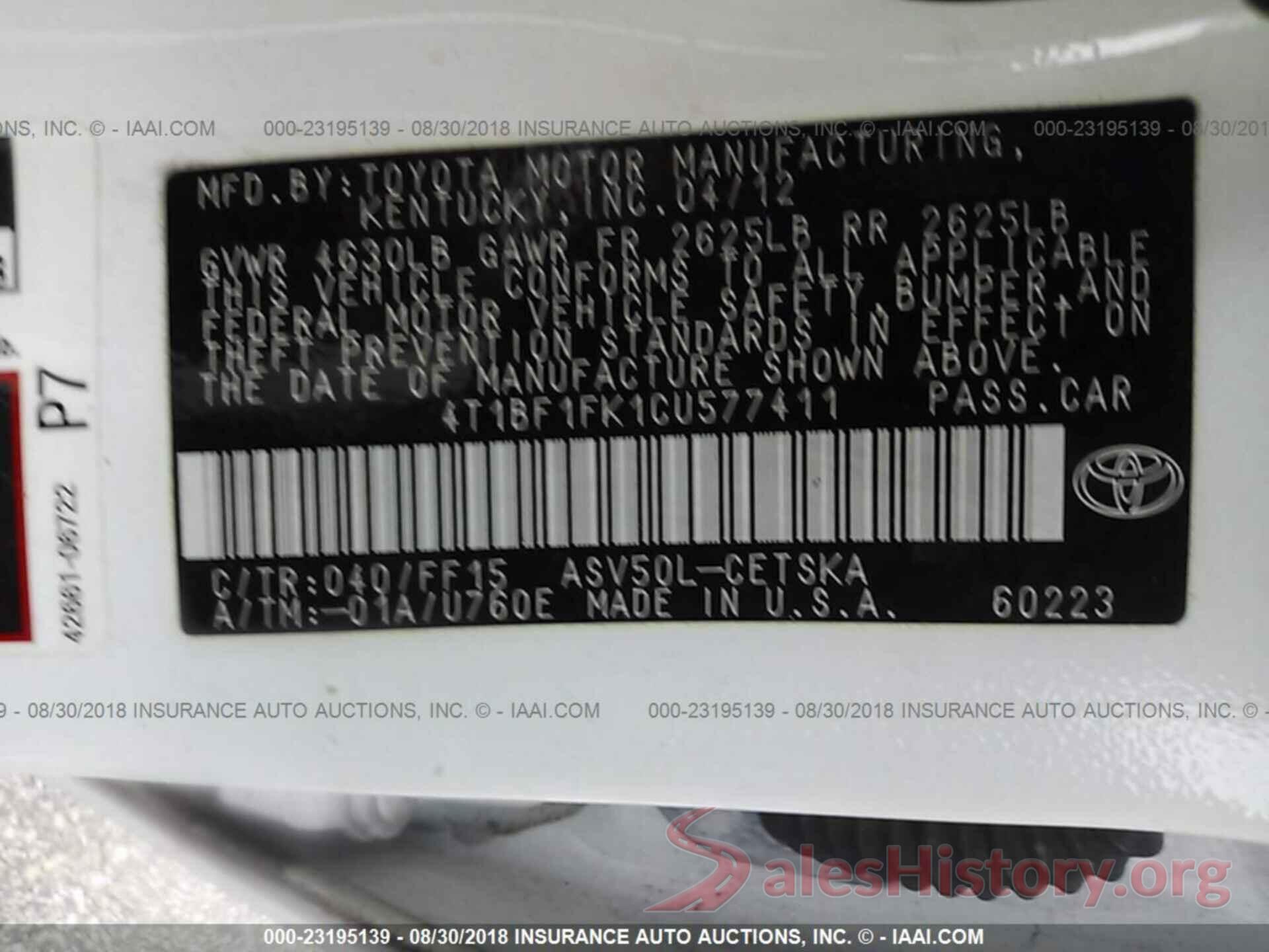 4T1BF1FK1CU577411 2012 Toyota Camry