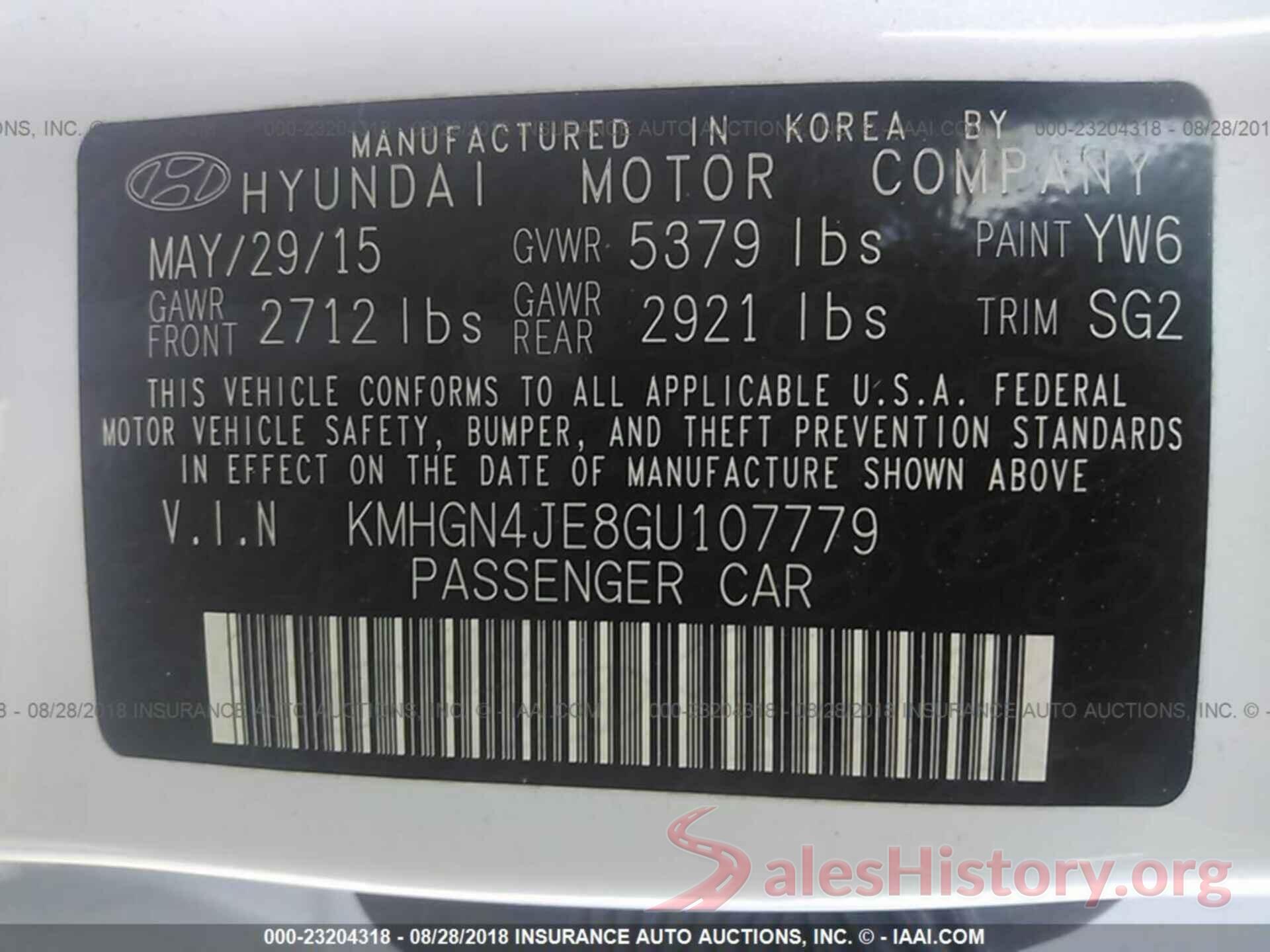 KMHGN4JE8GU107779 2016 Hyundai Genesis