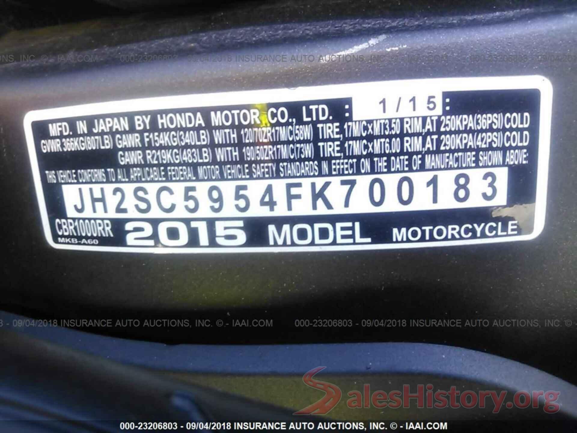 JH2SC5954FK700183 2015 Honda Cbr1000