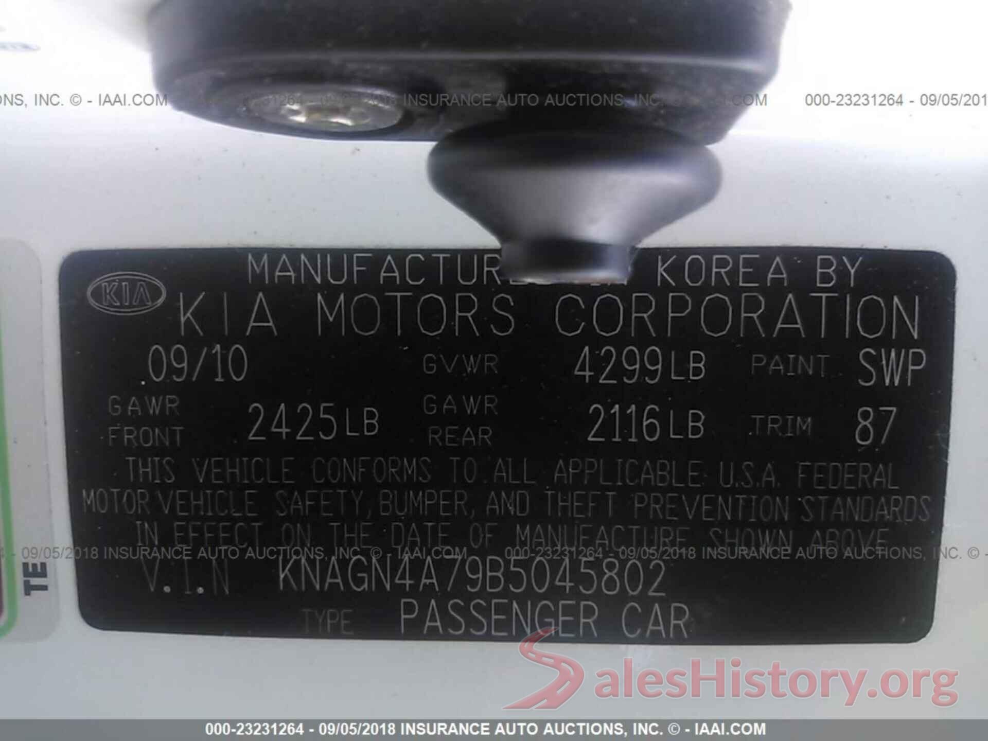 KNAGN4A79B5045802 2011 KIA OPTIMA